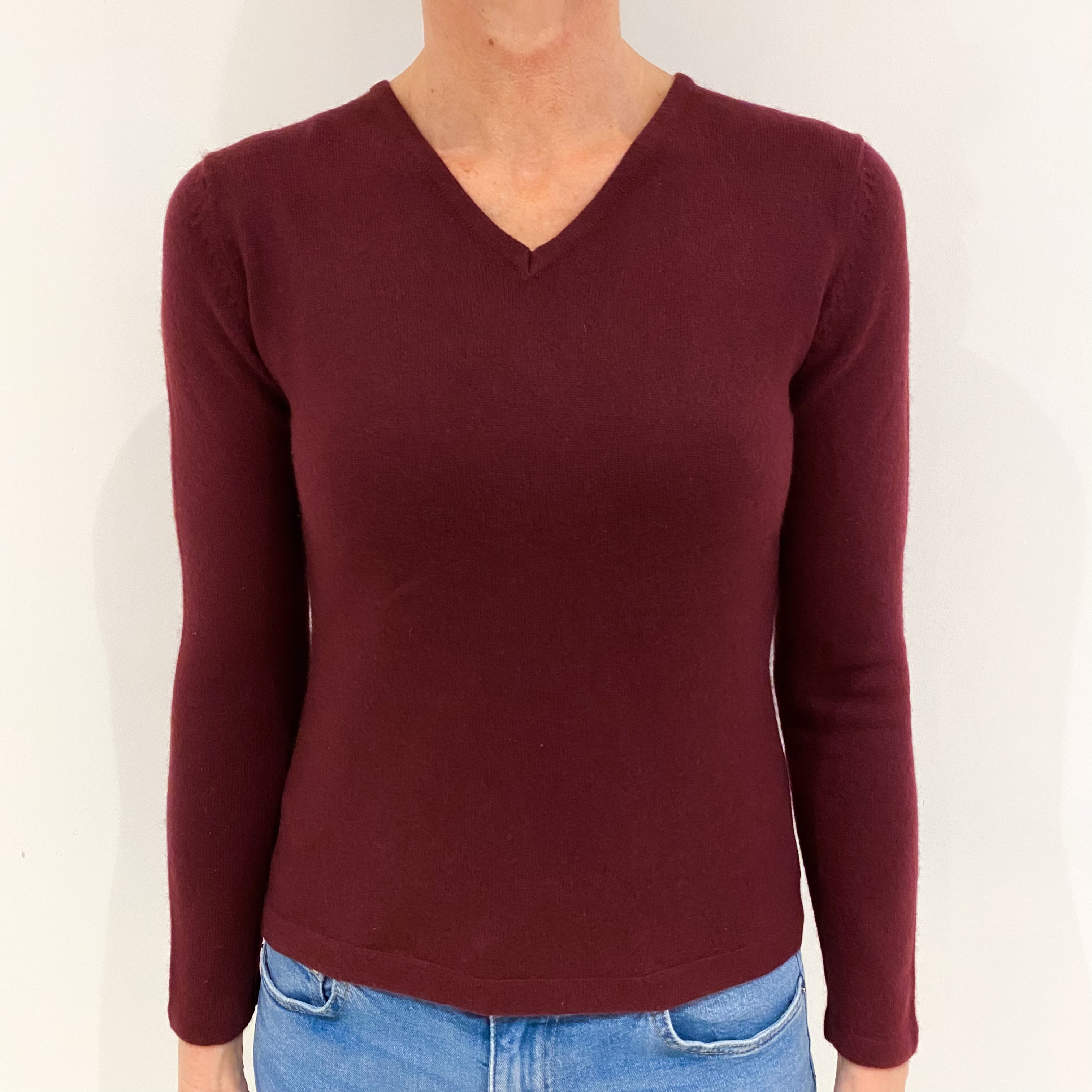 Mulberry Purple Cashmere V Neck Jumper Small