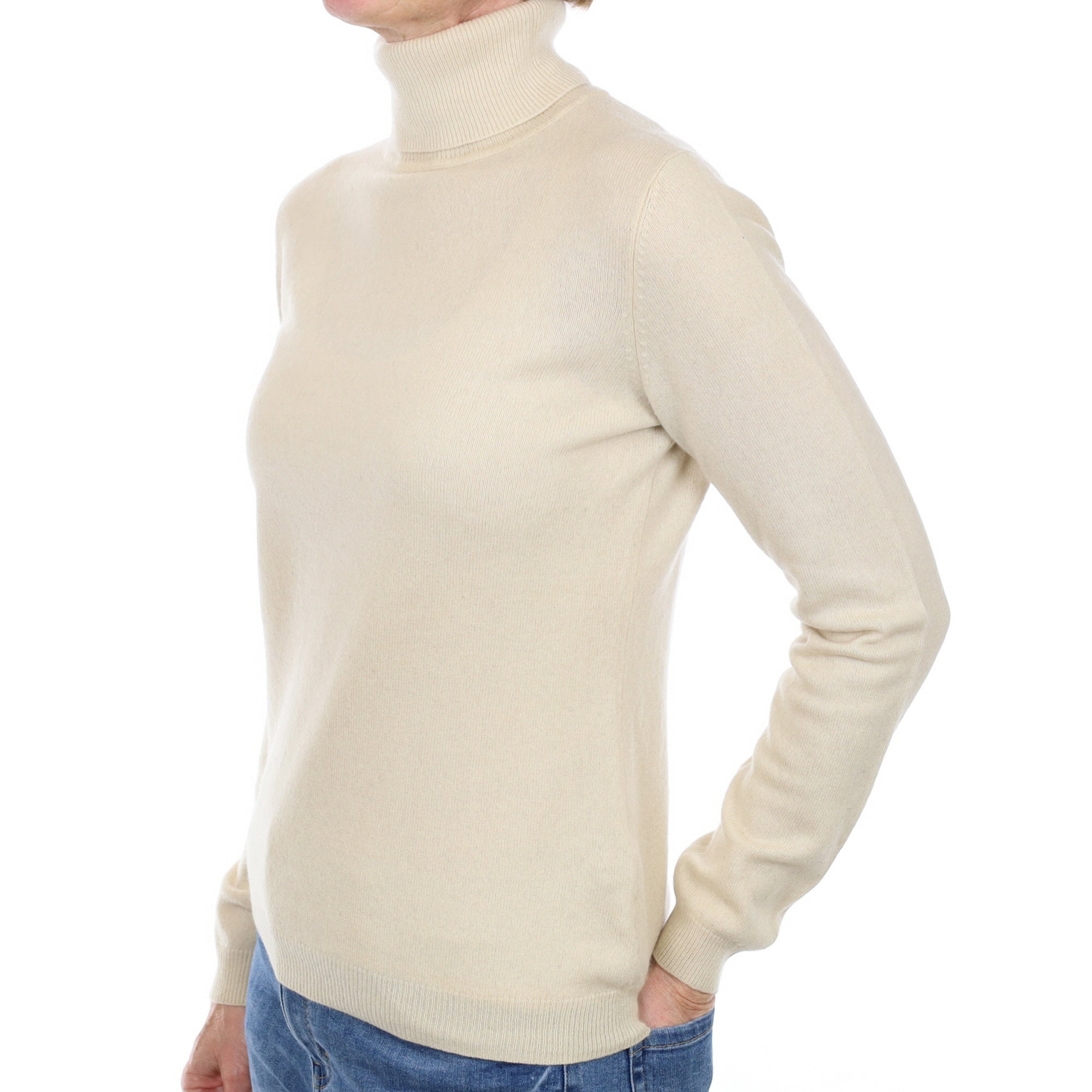 Vanilla Cream Cashmere Polo Neck Jumper Small