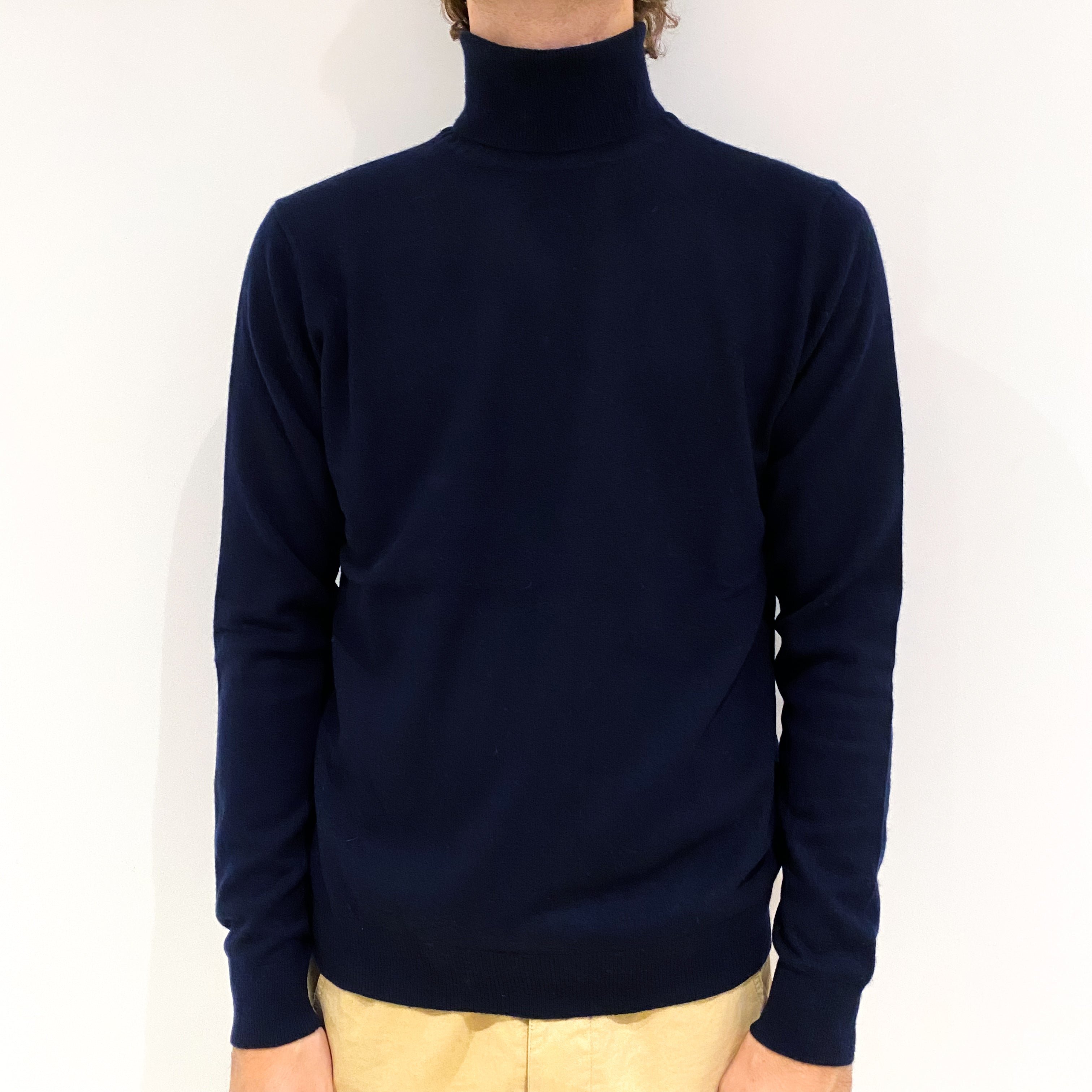 Men's Dark Navy Blue Cashmere Polo Neck Jumper Large