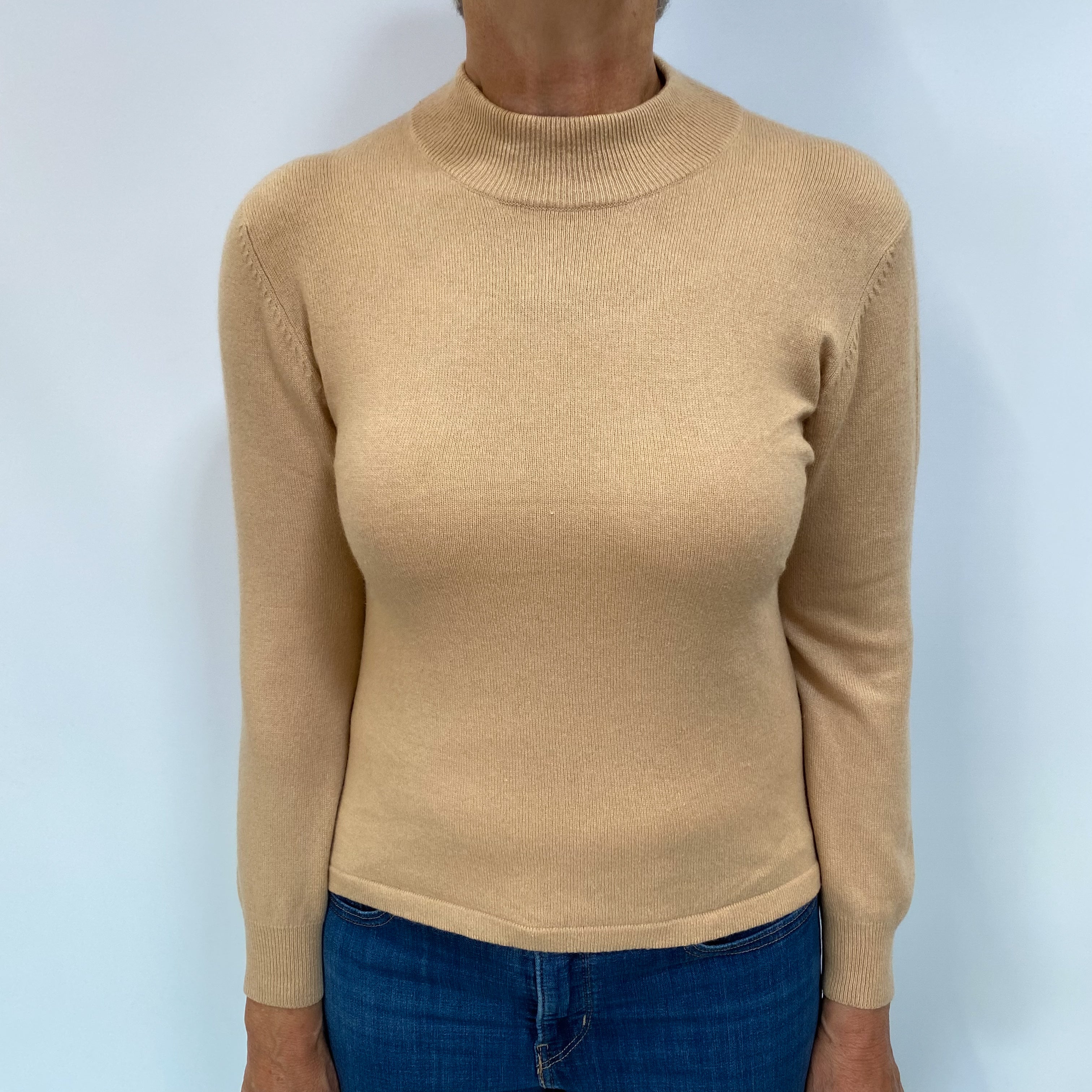 Sand Beige Cashmere Turtle Neck Jumper Medium