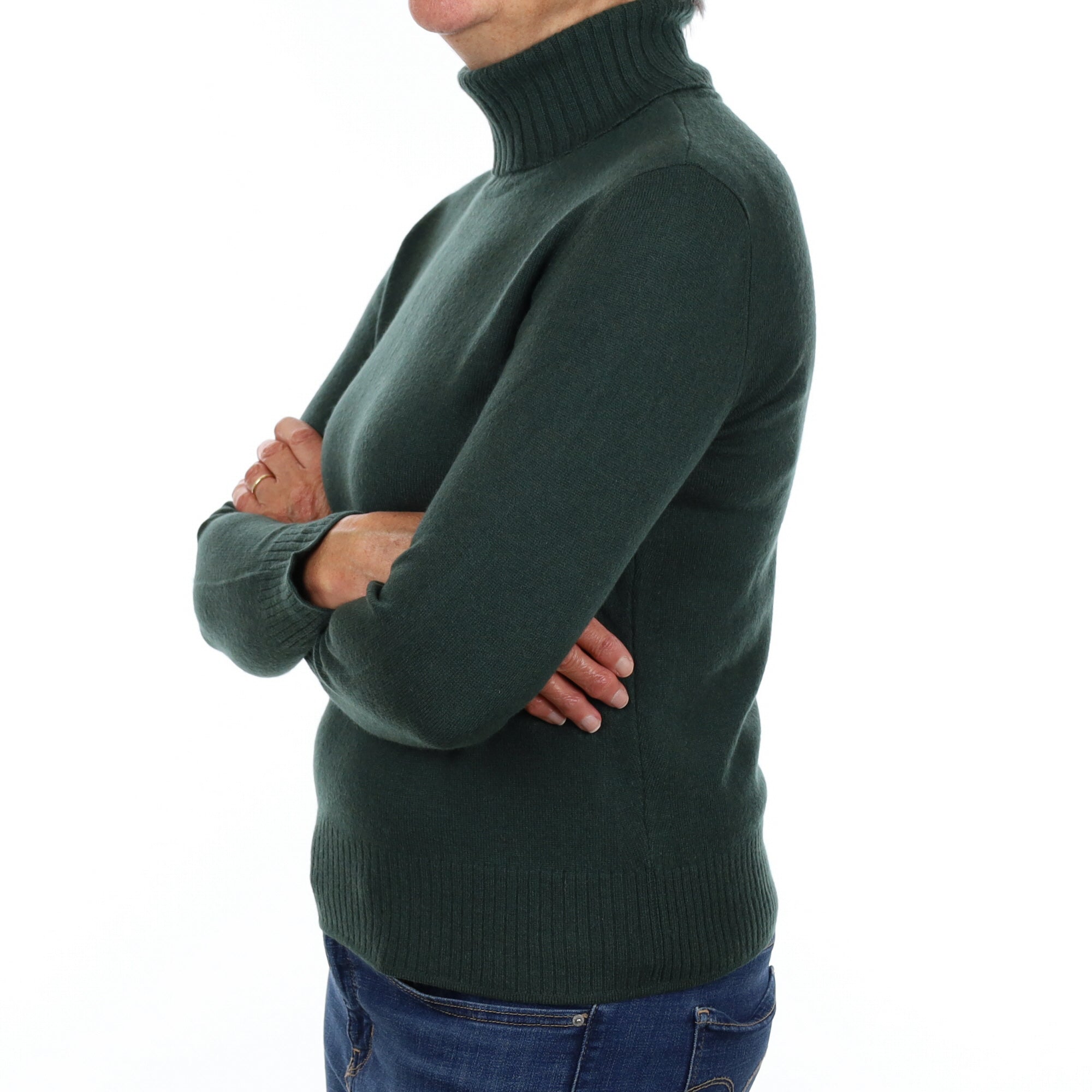 Forest Green Cashmere Polo Neck Jumper Medium