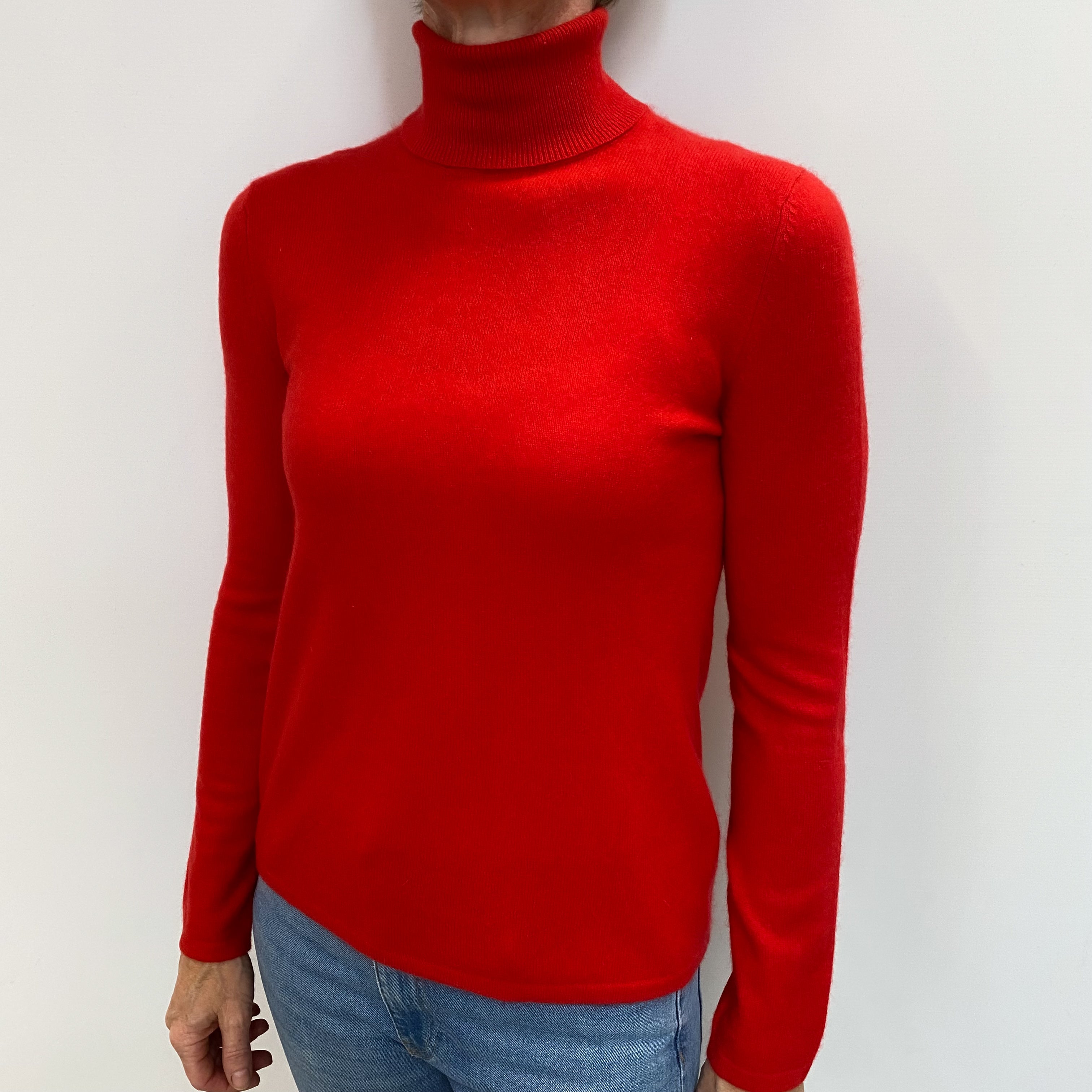 Vermillion Red Cashmere Polo Neck Jumper Small
