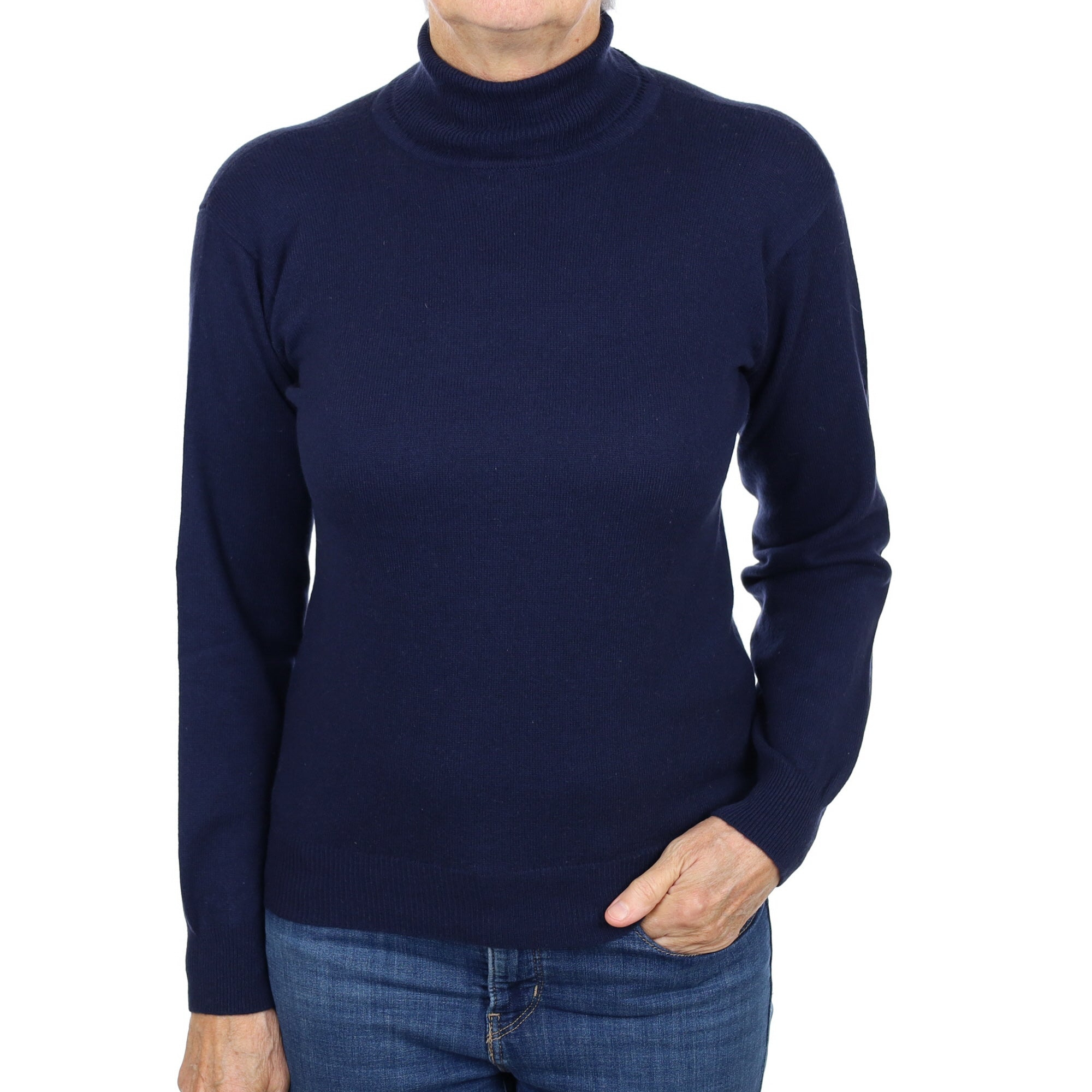 Navy Blue Cashmere Polo Neck Jumper Medium