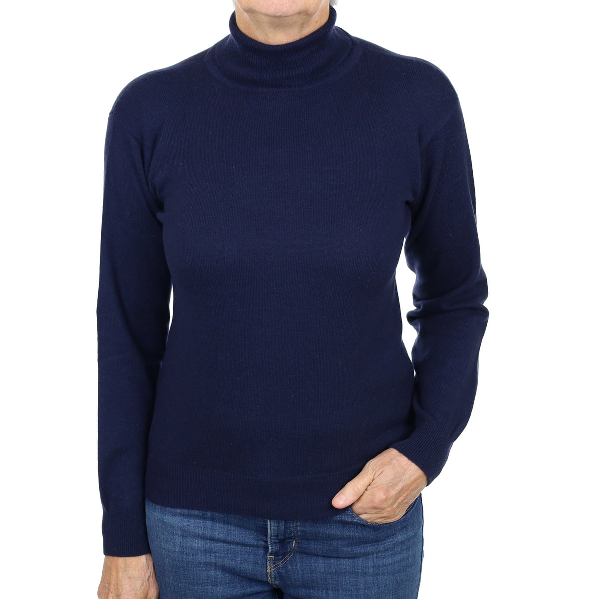 Navy Blue Cashmere Polo Neck Jumper Medium