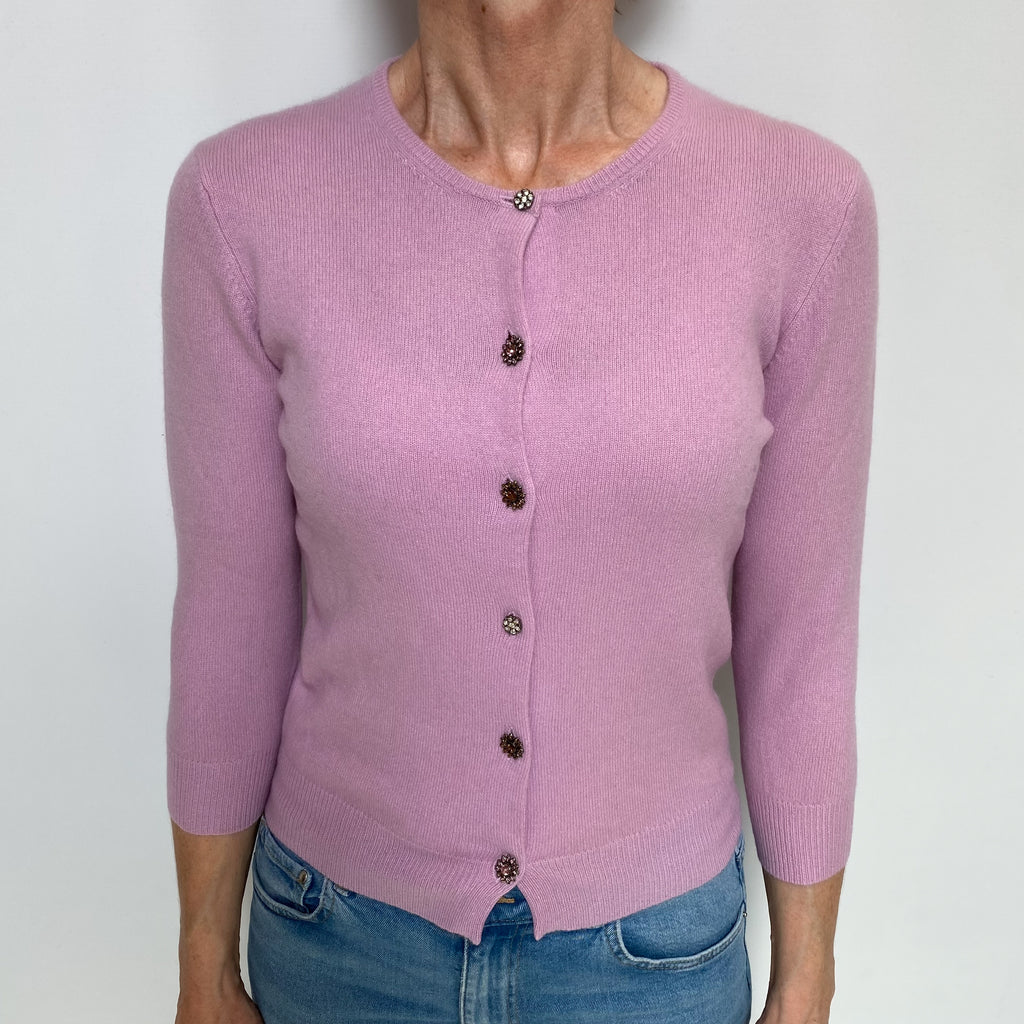 Mauve Purple Cashmere Crew Neck Cardigan Small