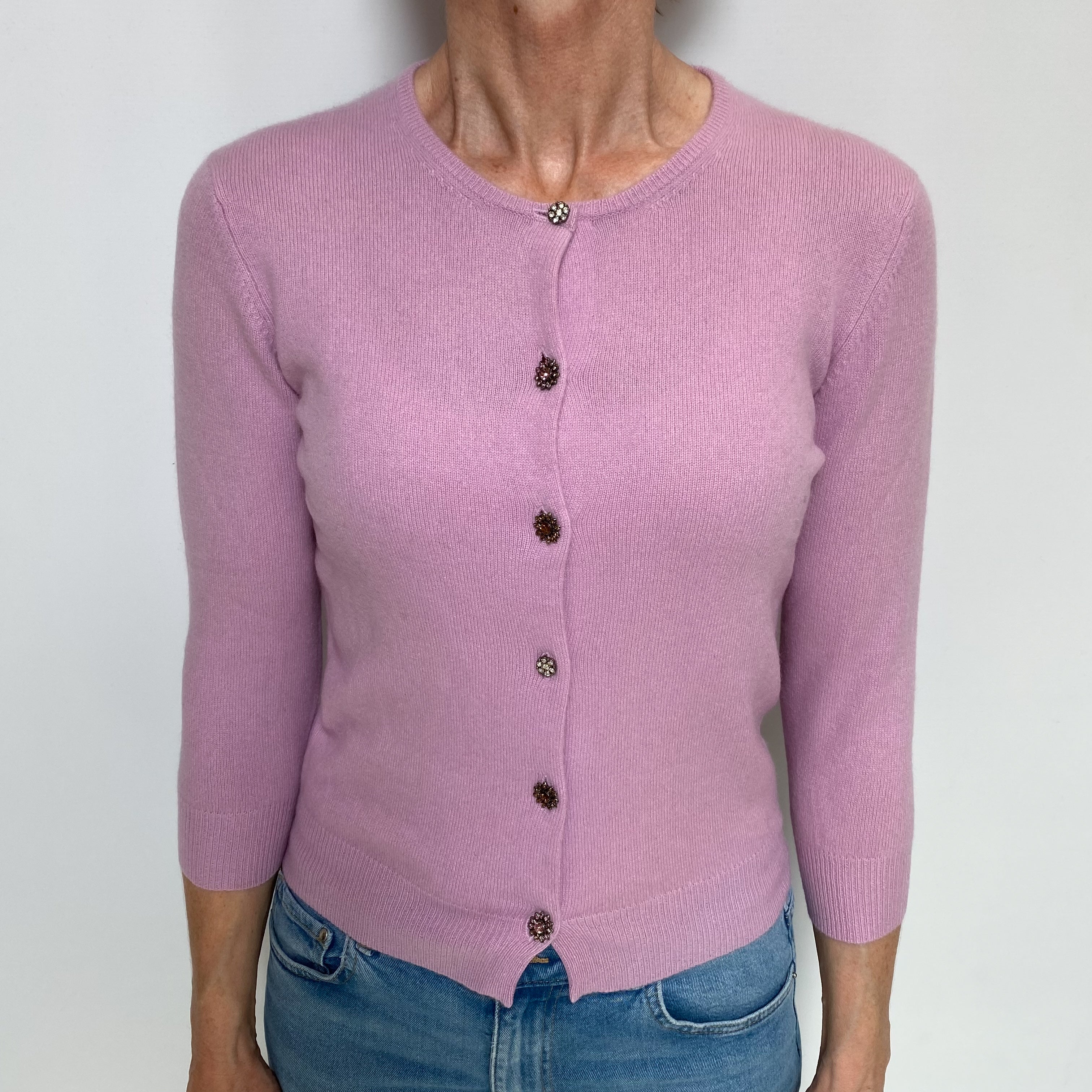 Mauve Purple Cashmere Crew Neck Cardigan Small