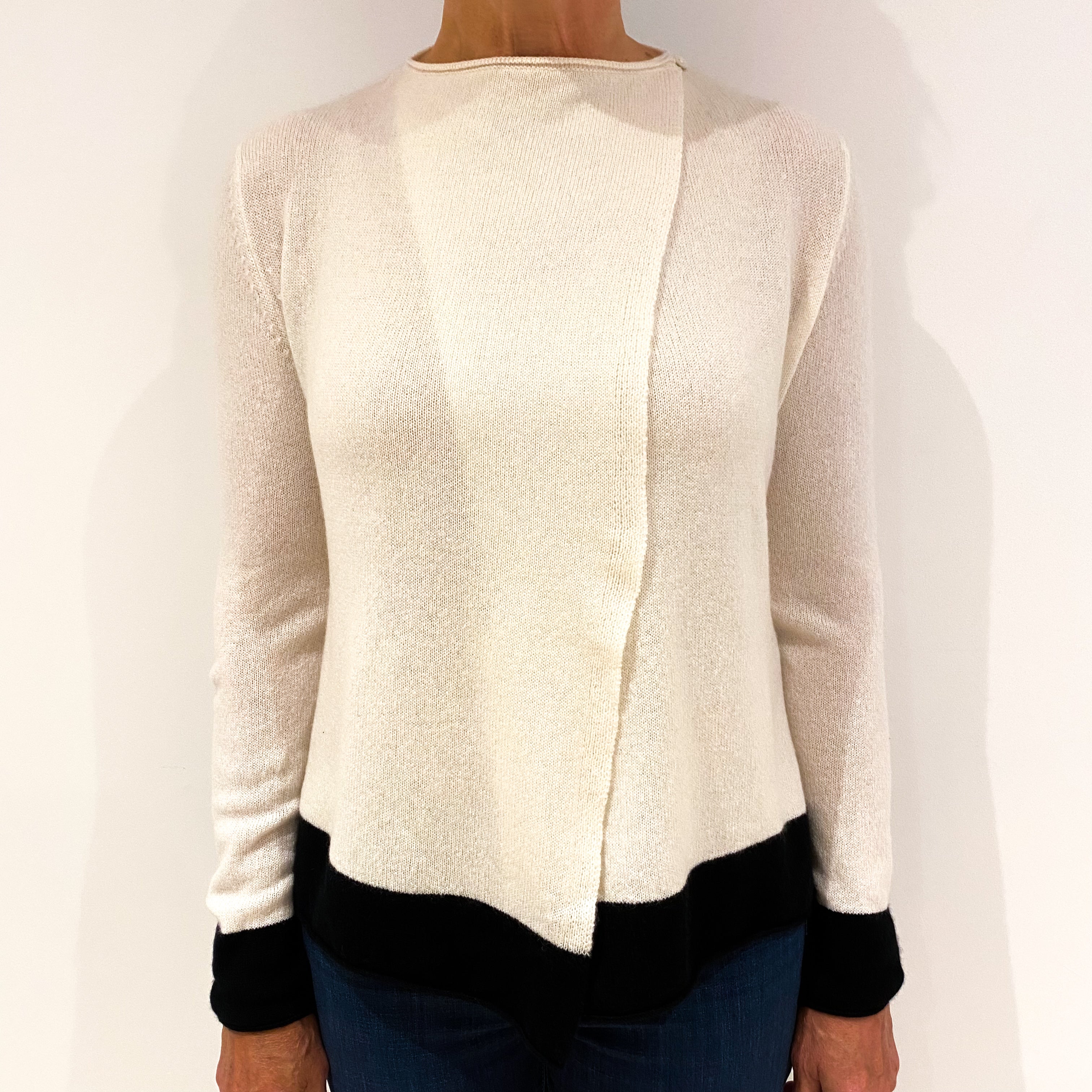 Cream Black Trim Cashmere Swing Cardigan Medium