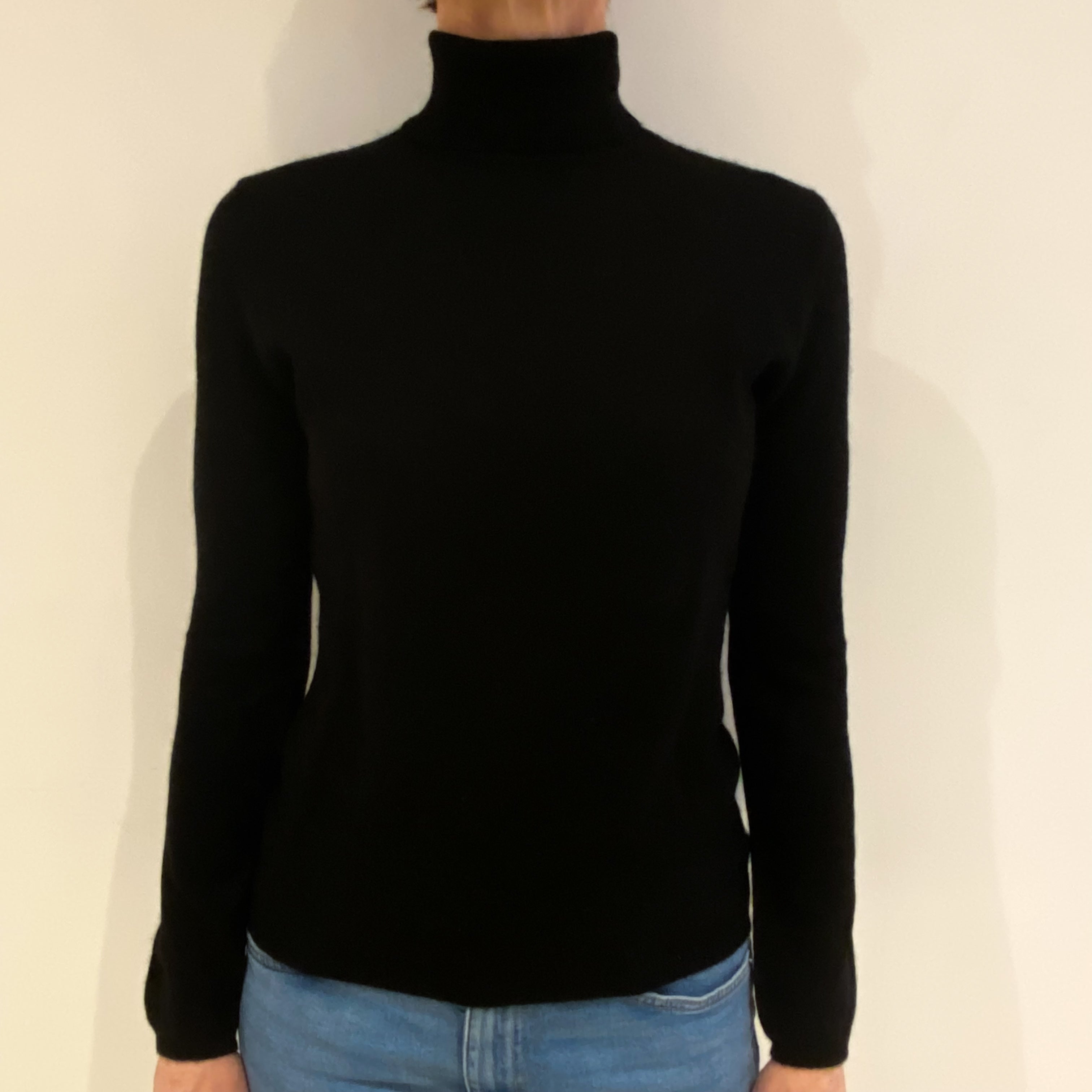 Black Cashmere Polo Neck Jumper Small