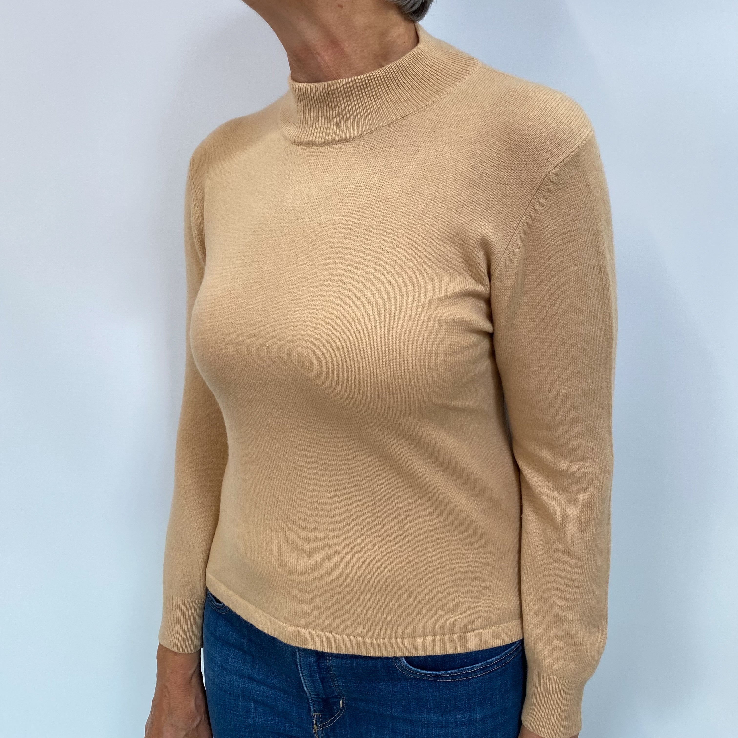 Sand Beige Cashmere Turtle Neck Jumper Medium