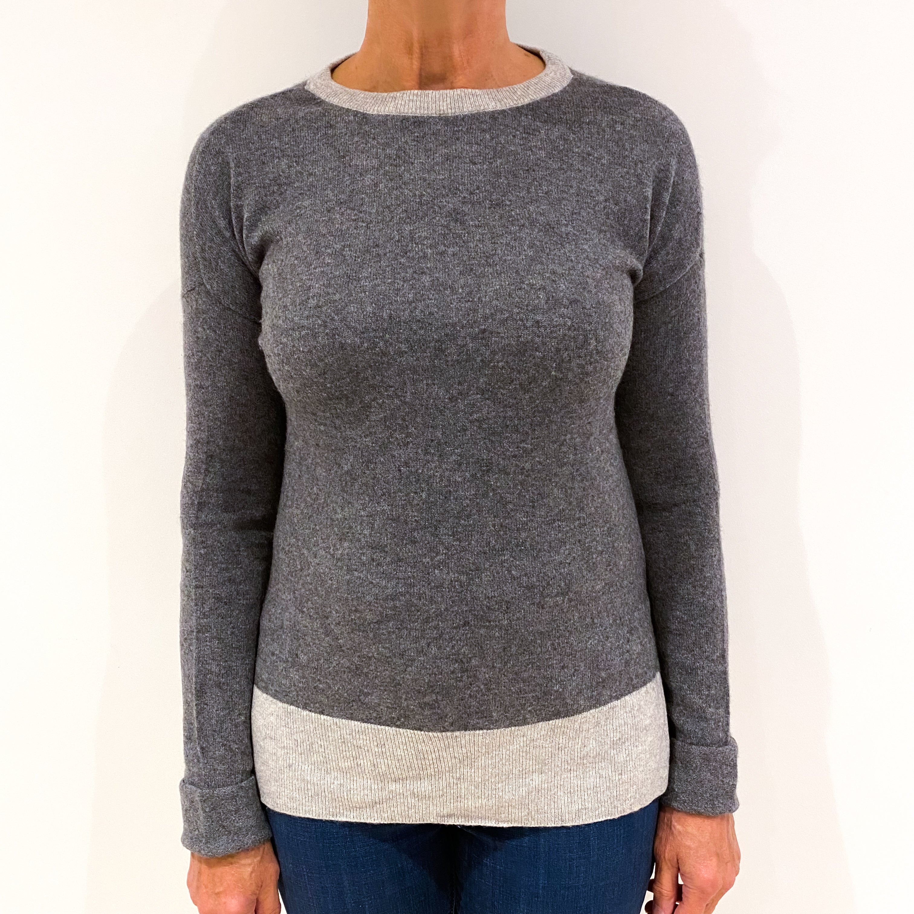 Ash Grey Cashmere Crew Neck Jumper Medium