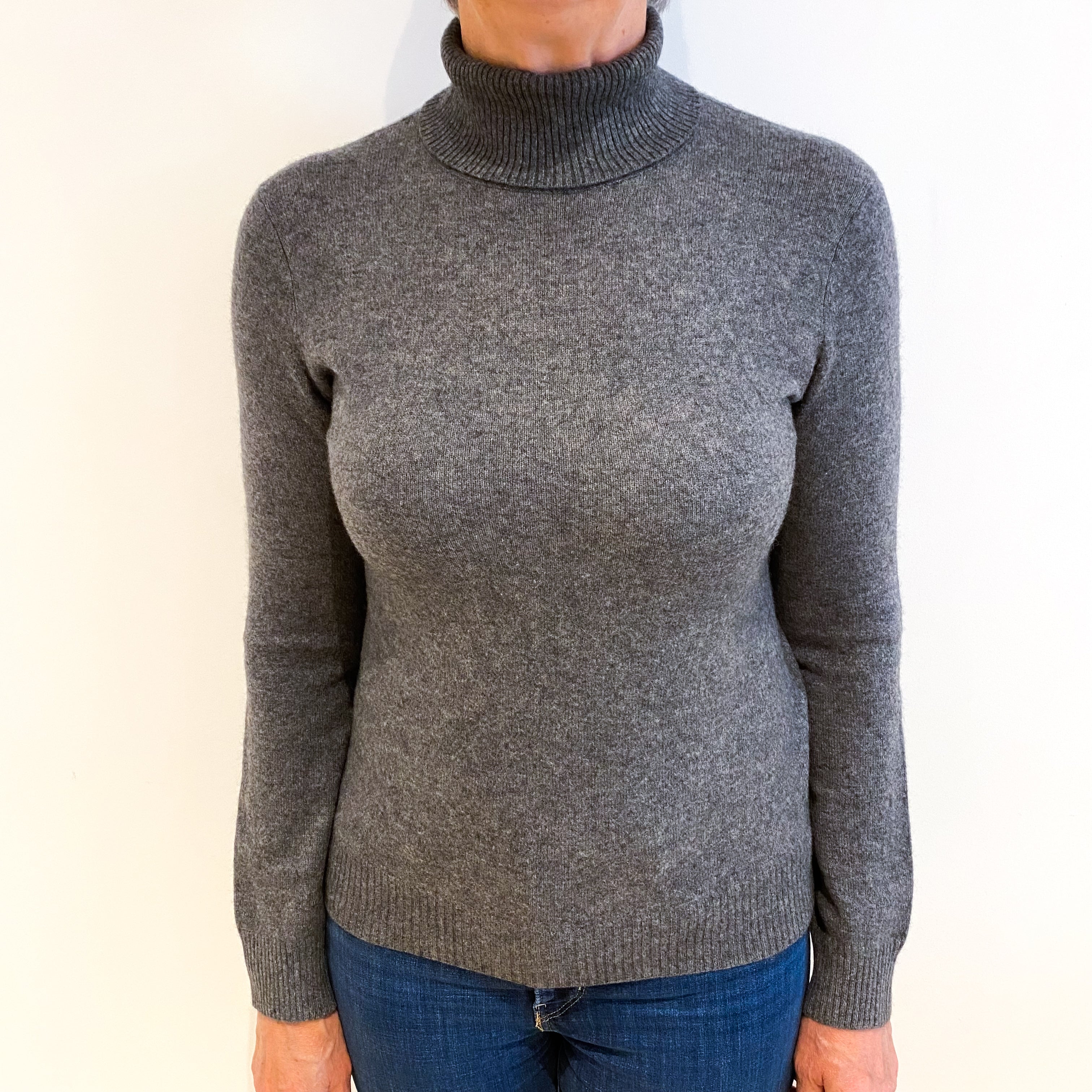 Slate Grey Cashmere Polo Neck Jumper Medium
