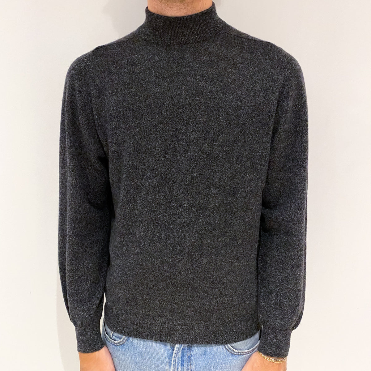 Men's Grey Marl Cashmere Turtle Neck Jumper Large