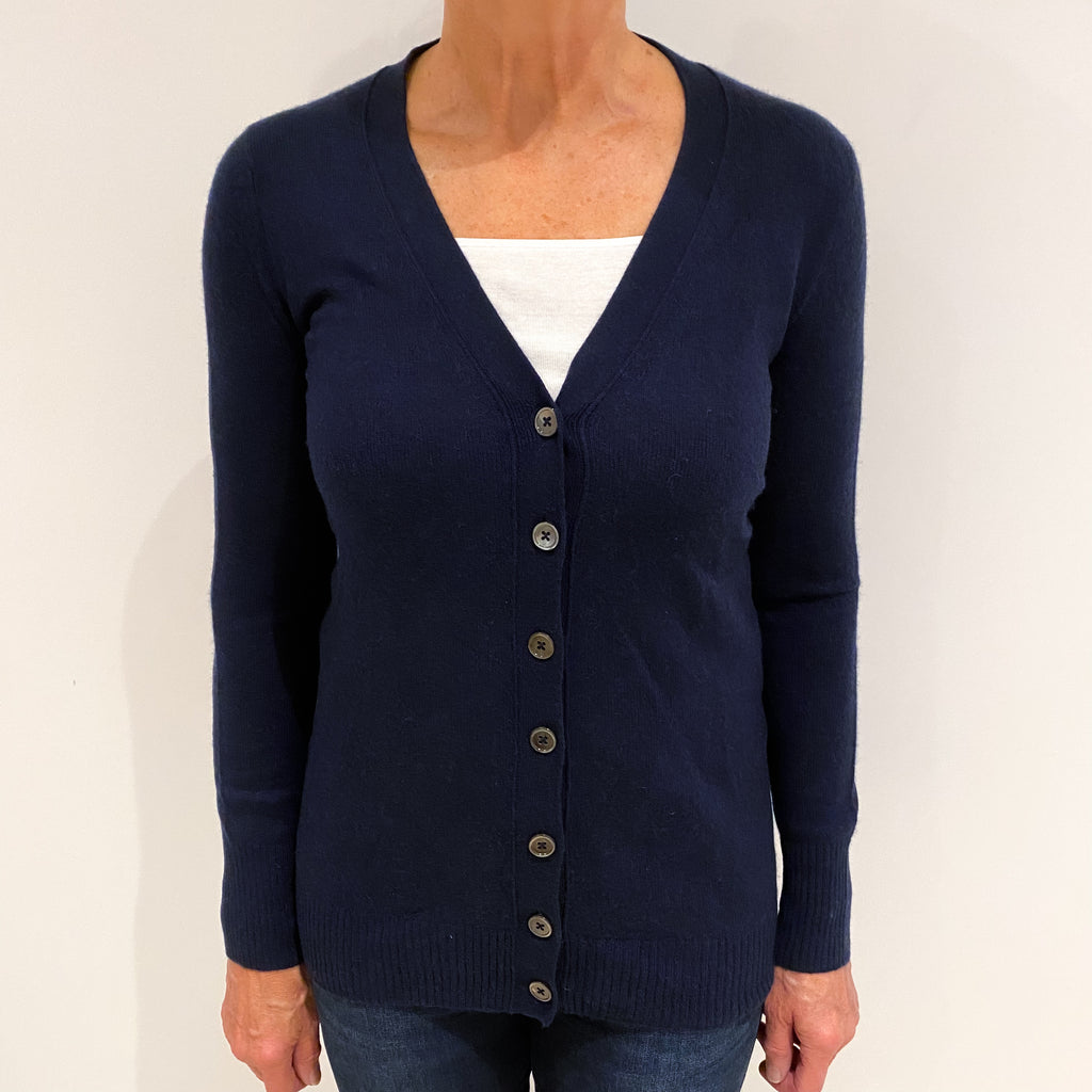Navy Blue Cashmere V Neck Cardigan Medium