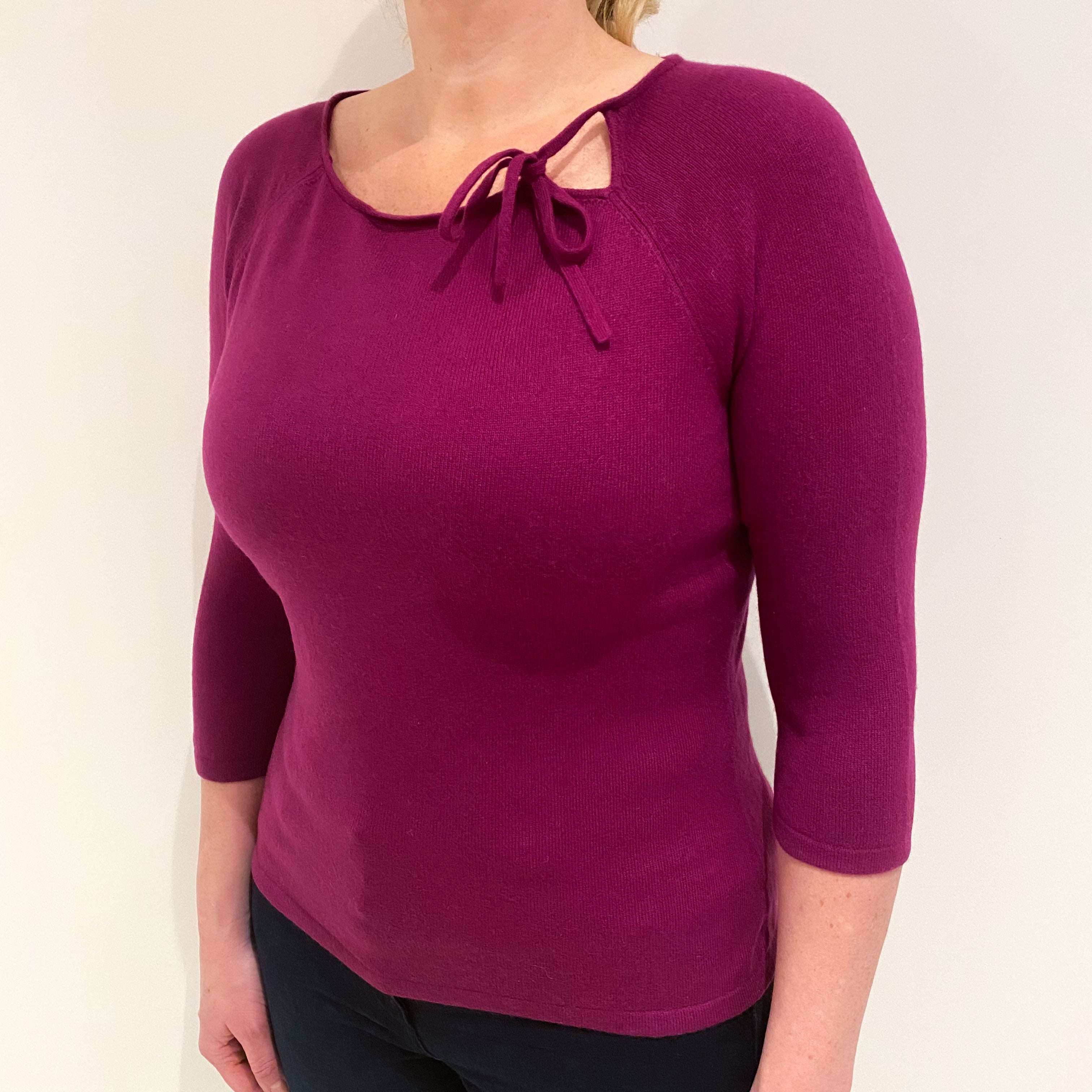 Magenta Purple Cashmere Crew Neck Jumper Large