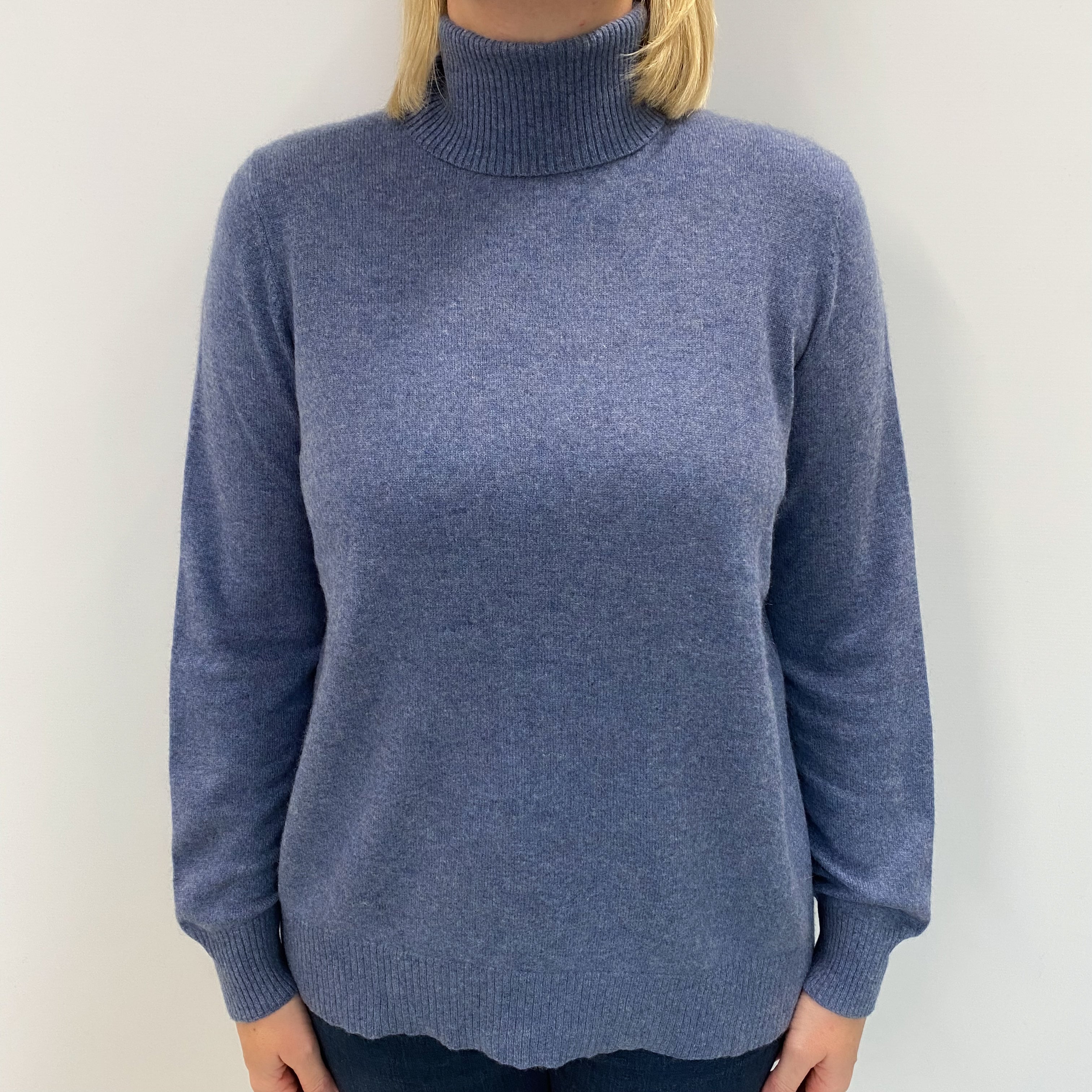 Denim Blue Cashmere Polo Neck Jumper Large