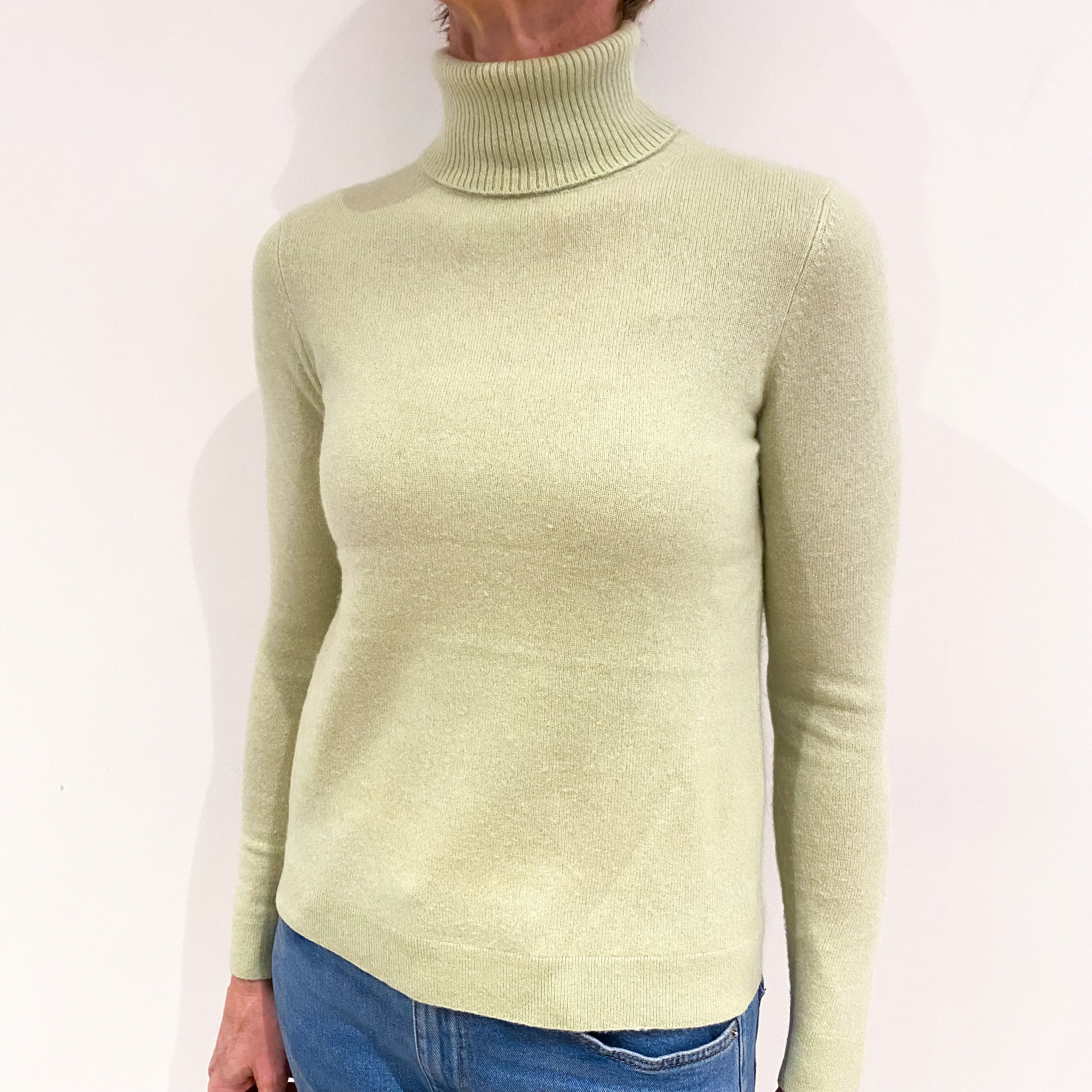 Pistachio Green Cashmere Polo Neck Jumper Small/Petite