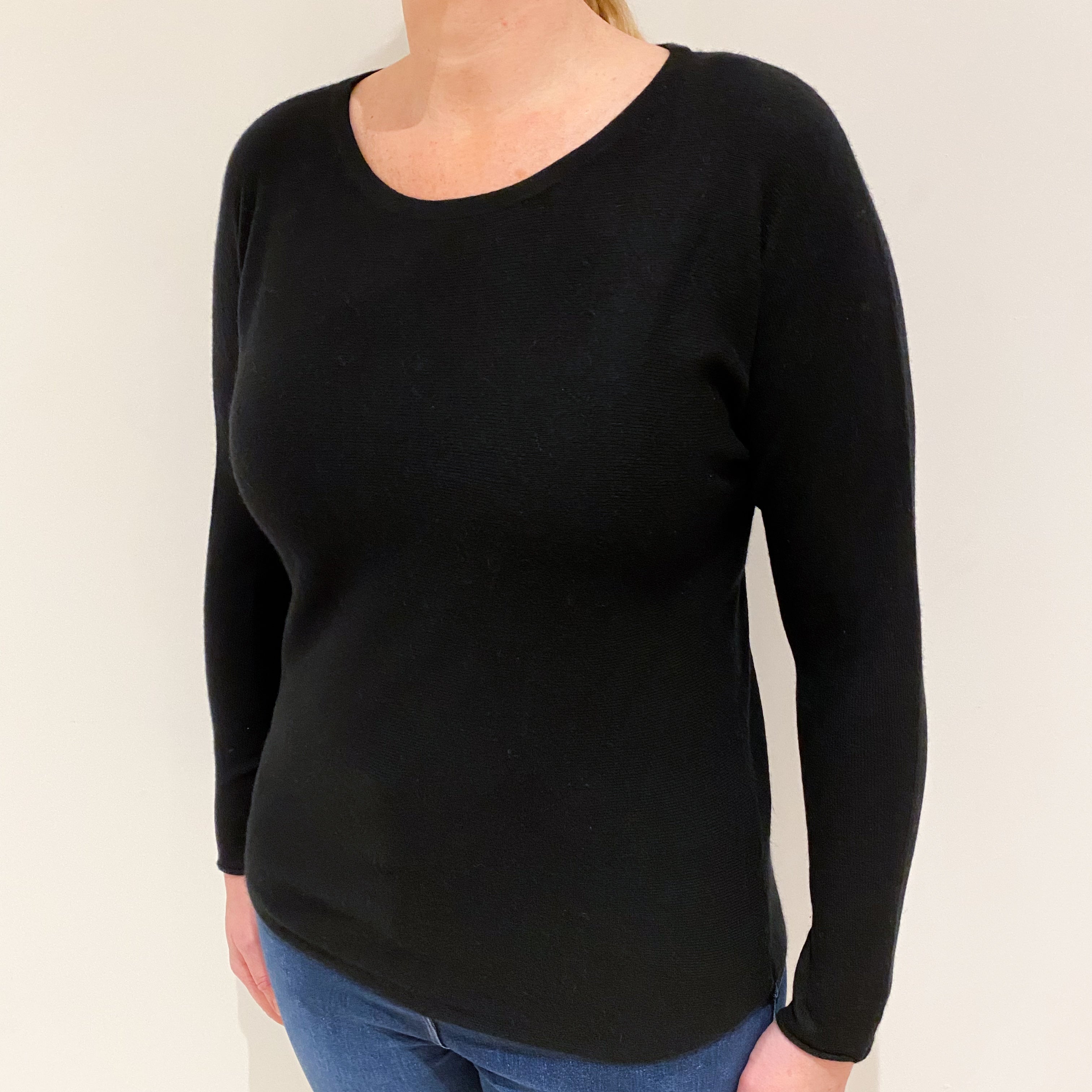 Black Cashmere Batwing Crew Neck Jumper Large