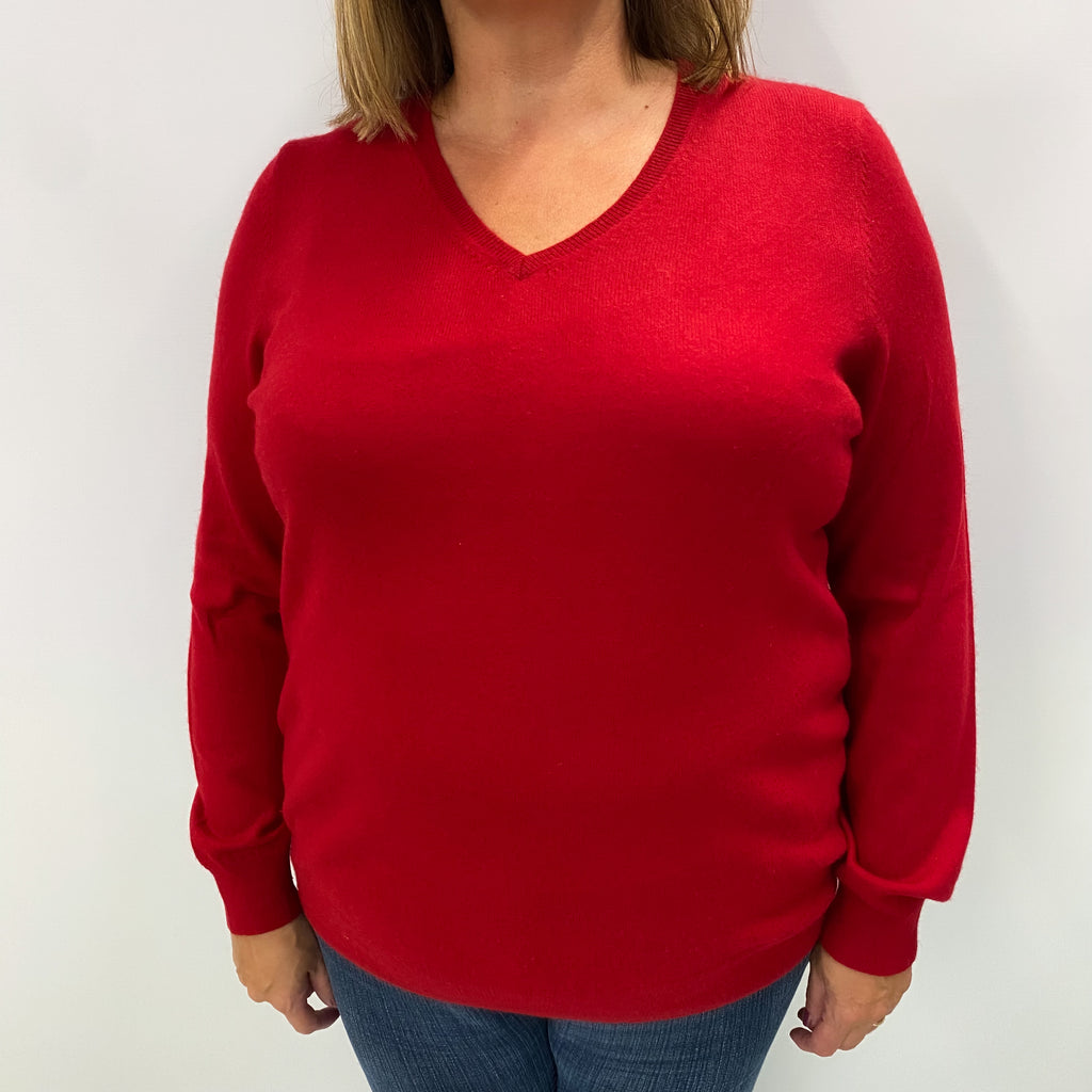 Post Box Red Cashmere V Neck Jumper Extra Large