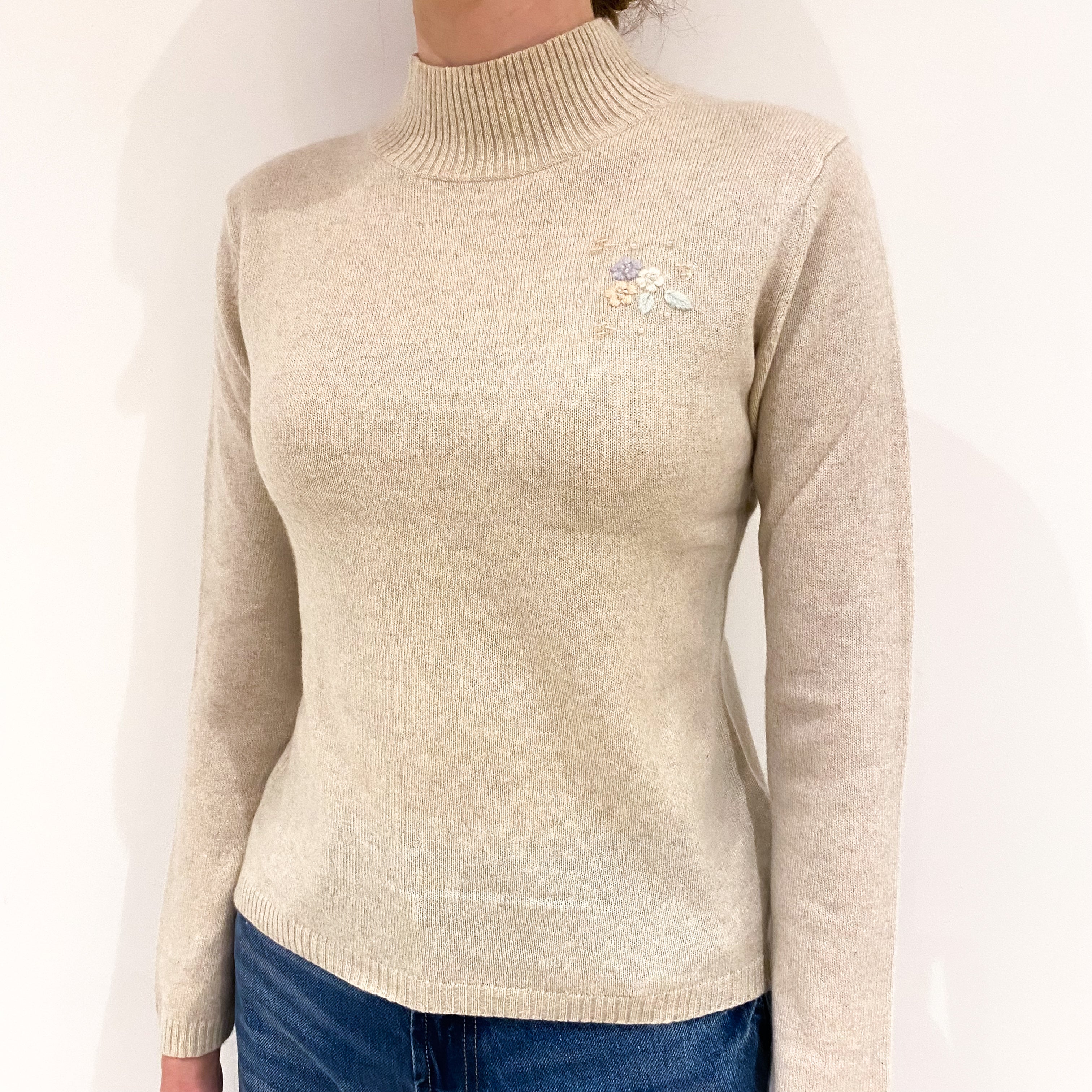Oatmeal Cashmere Turtle Neck Jumper Extra Small