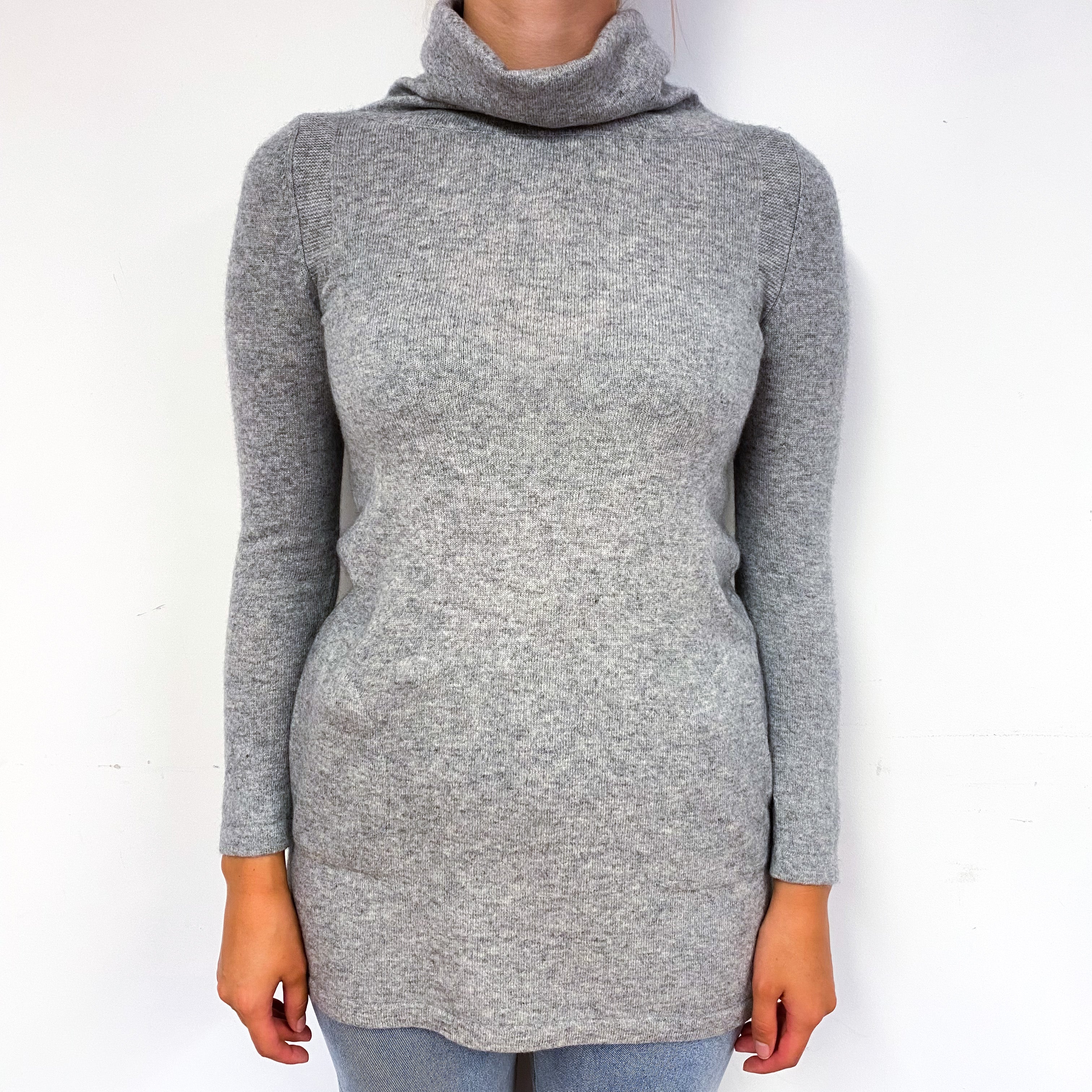 Ash Grey Slim Fit Cashmere Polo Neck Tunic Small