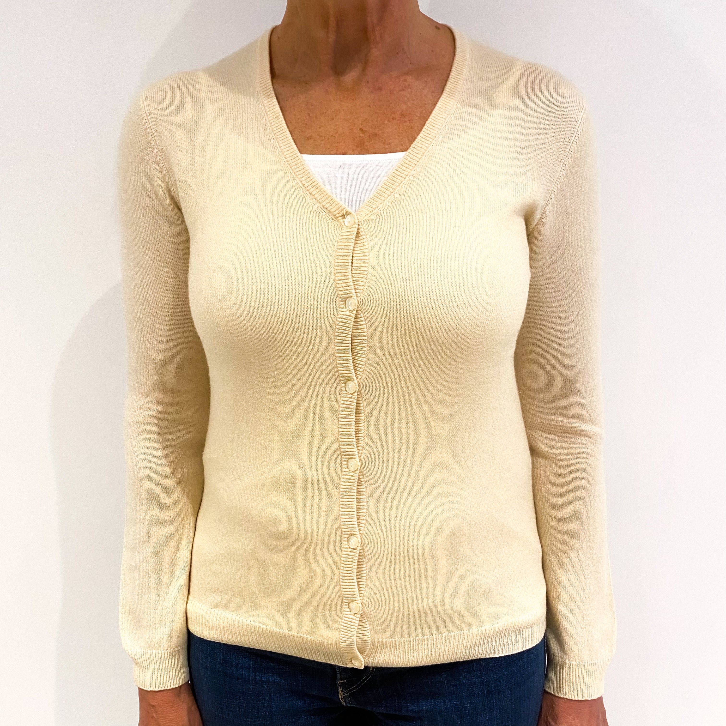 Buttermilk Yellow Cashmere V Neck Cardigan Medium