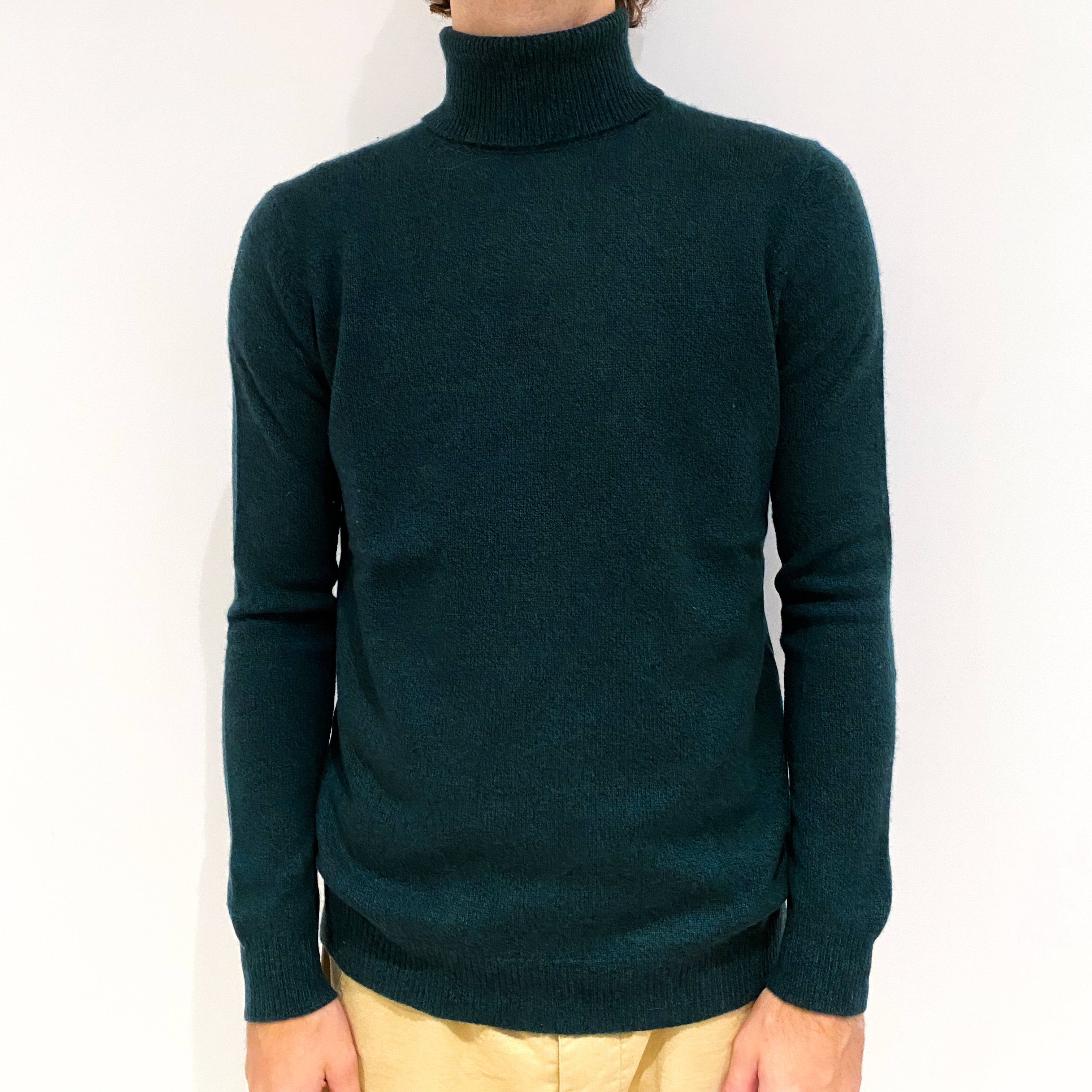 Men's Cos Dark Forest Green Cashmere Polo Neck Jumper Medium