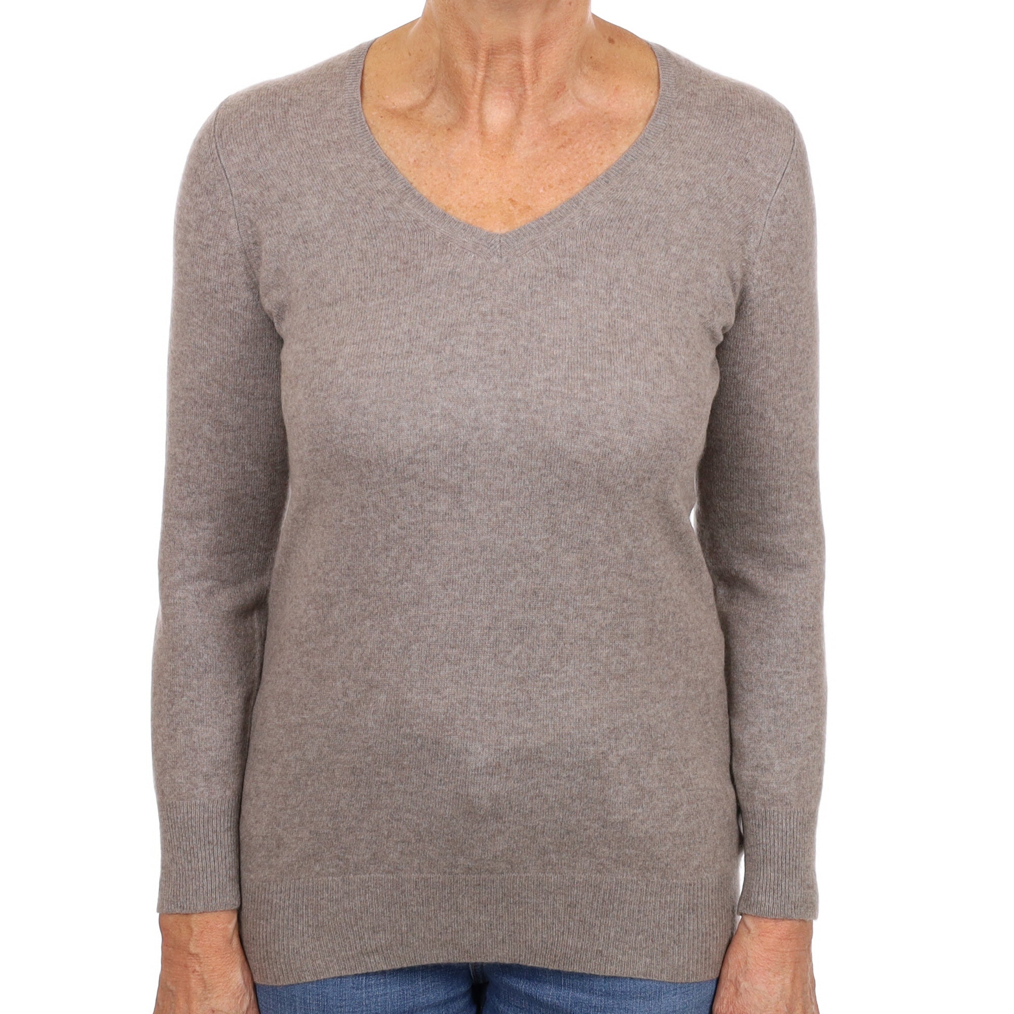 Mink Brown Cashmere V Neck Jumper Medium