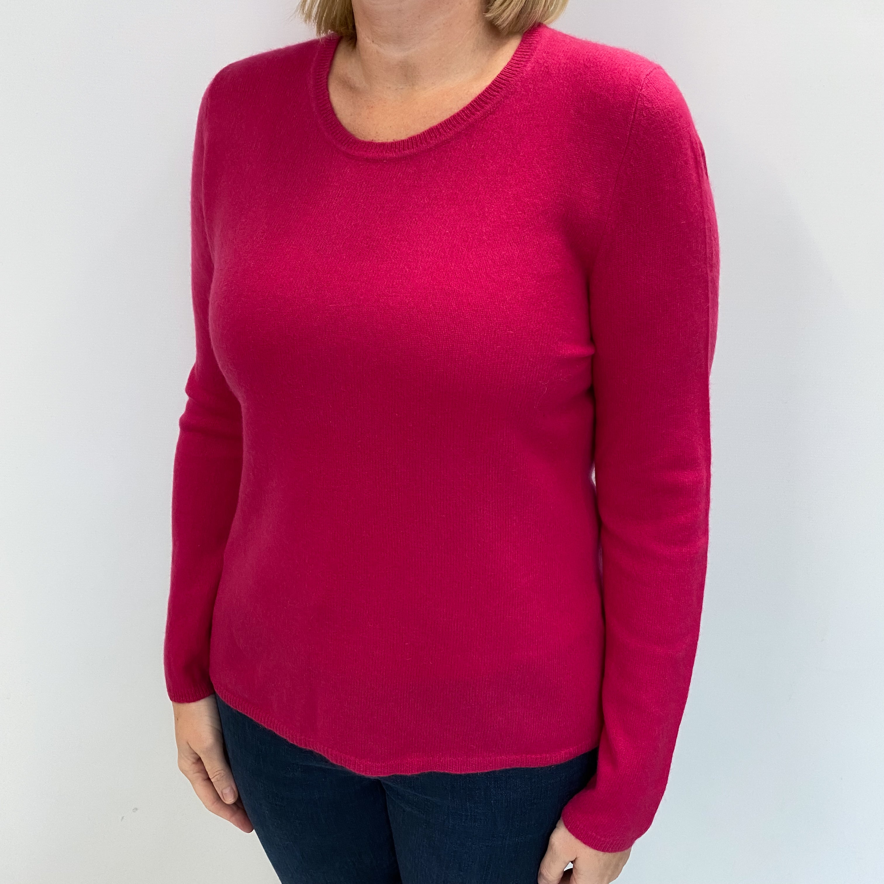 Raspberry Pink Cashmere Crew Neck Jumper Large