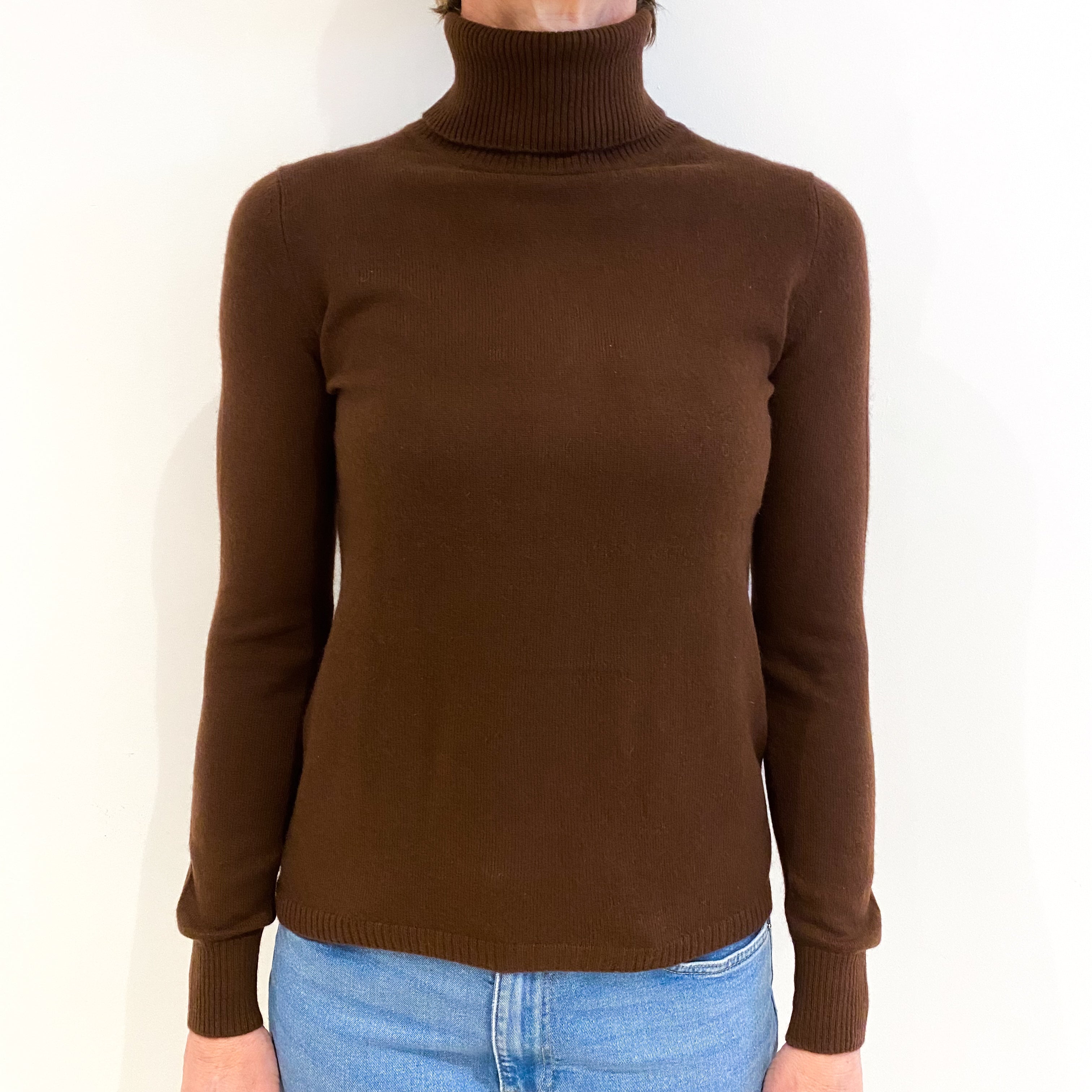 Mahogany Brown Cashmere Polo Neck Jumper Small