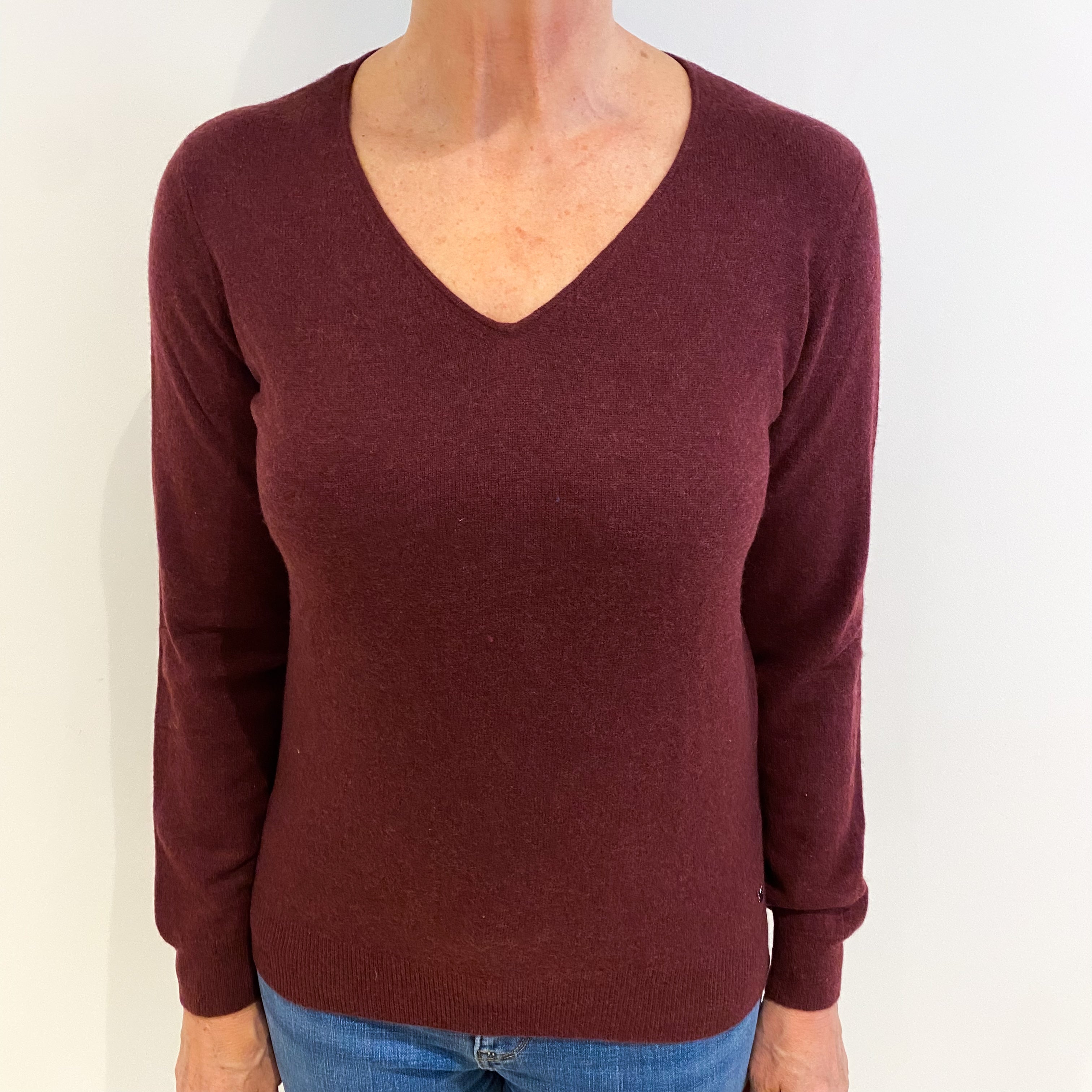 Mulberry Purple Cashmere V Neck Jumper Medium