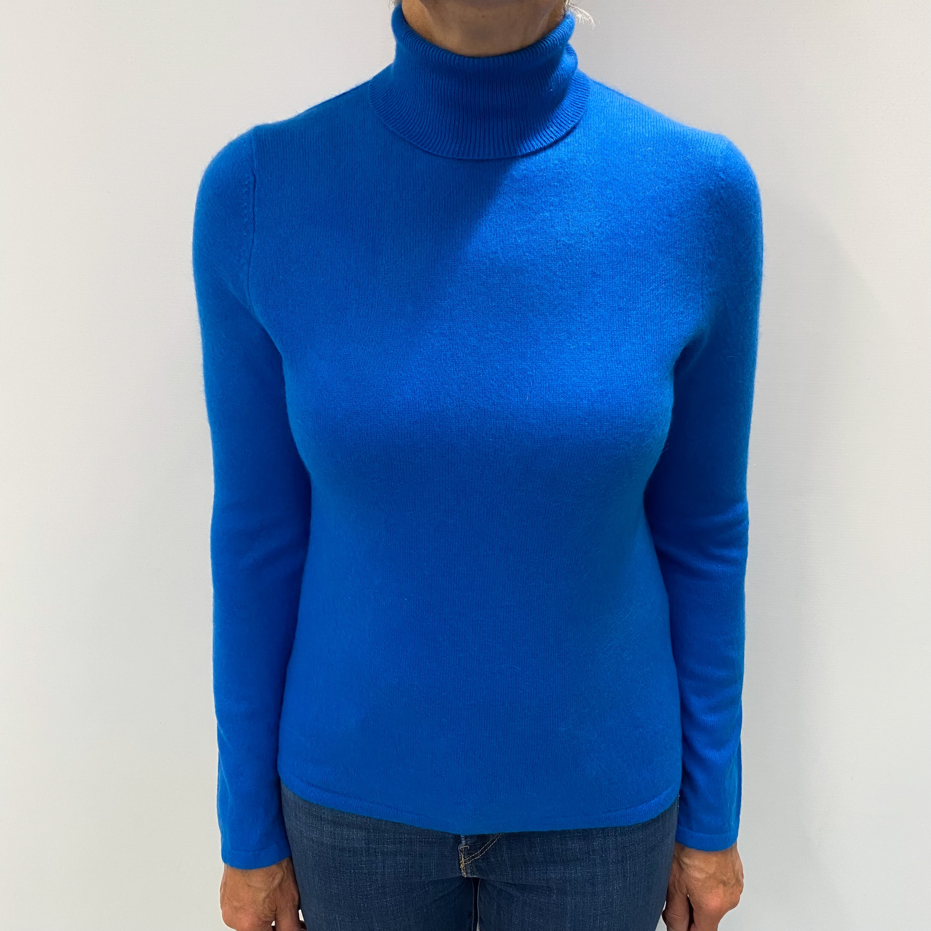 Electric Blue Cashmere Polo Neck Jumper Medium