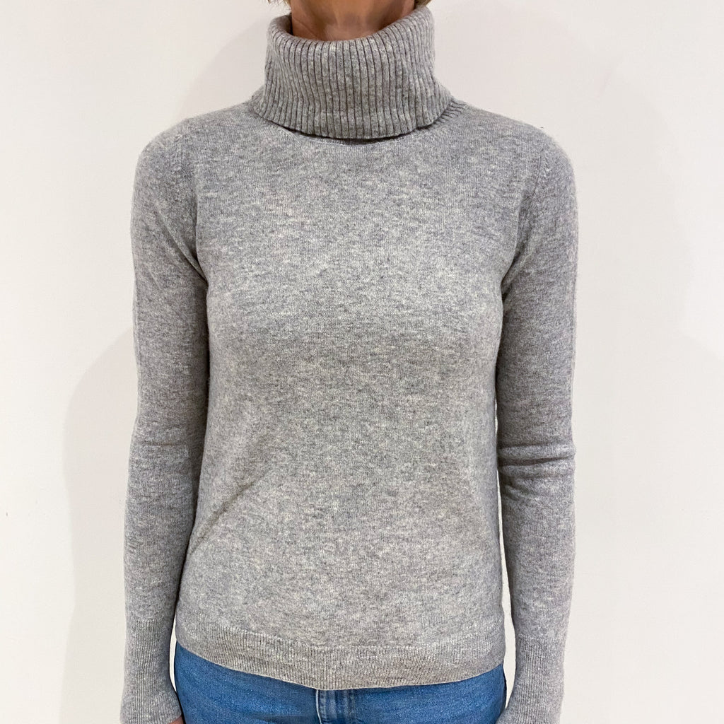 Smoke Grey Cashmere Polo Neck Jumper Small