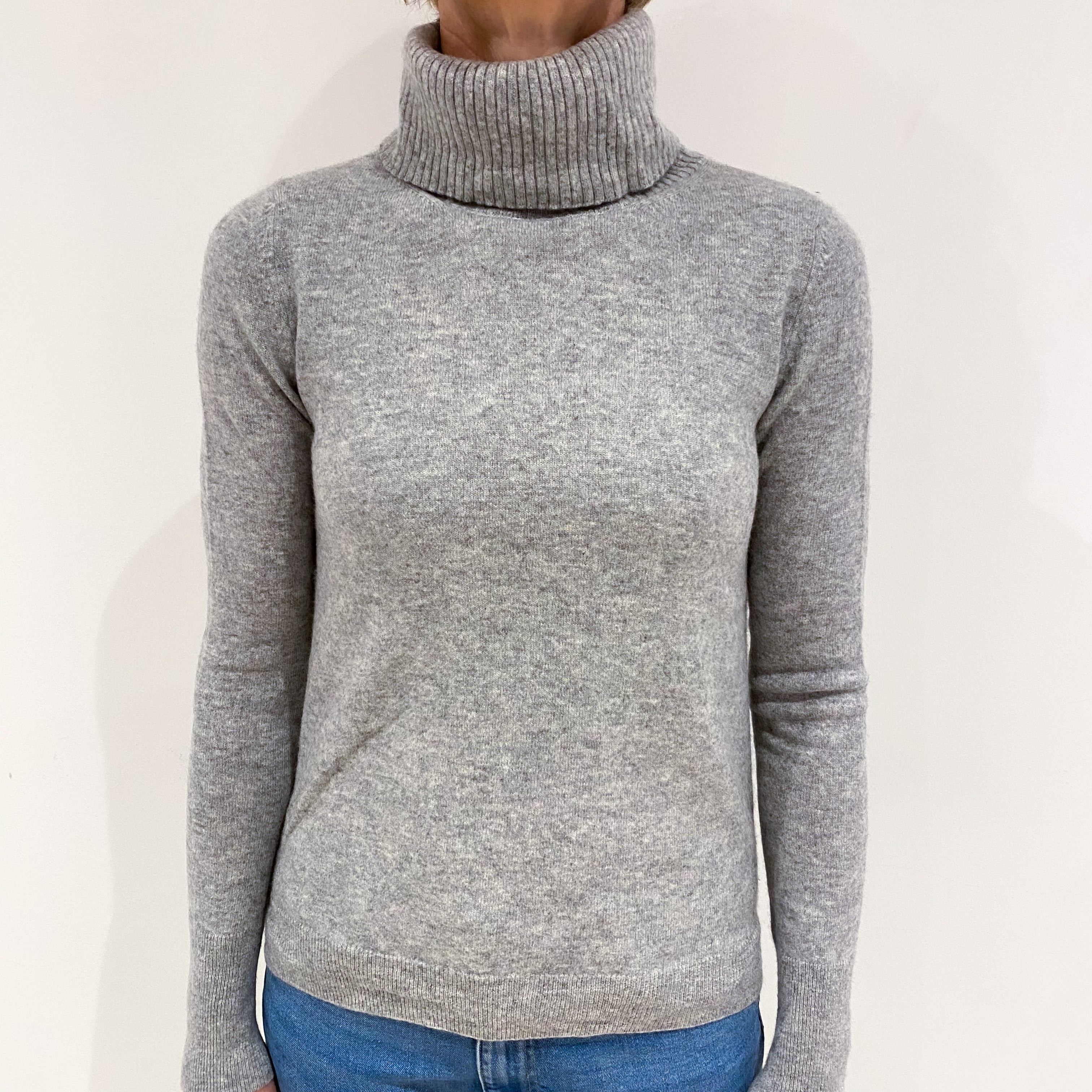 Smoke Grey Cashmere Polo Neck Jumper Small