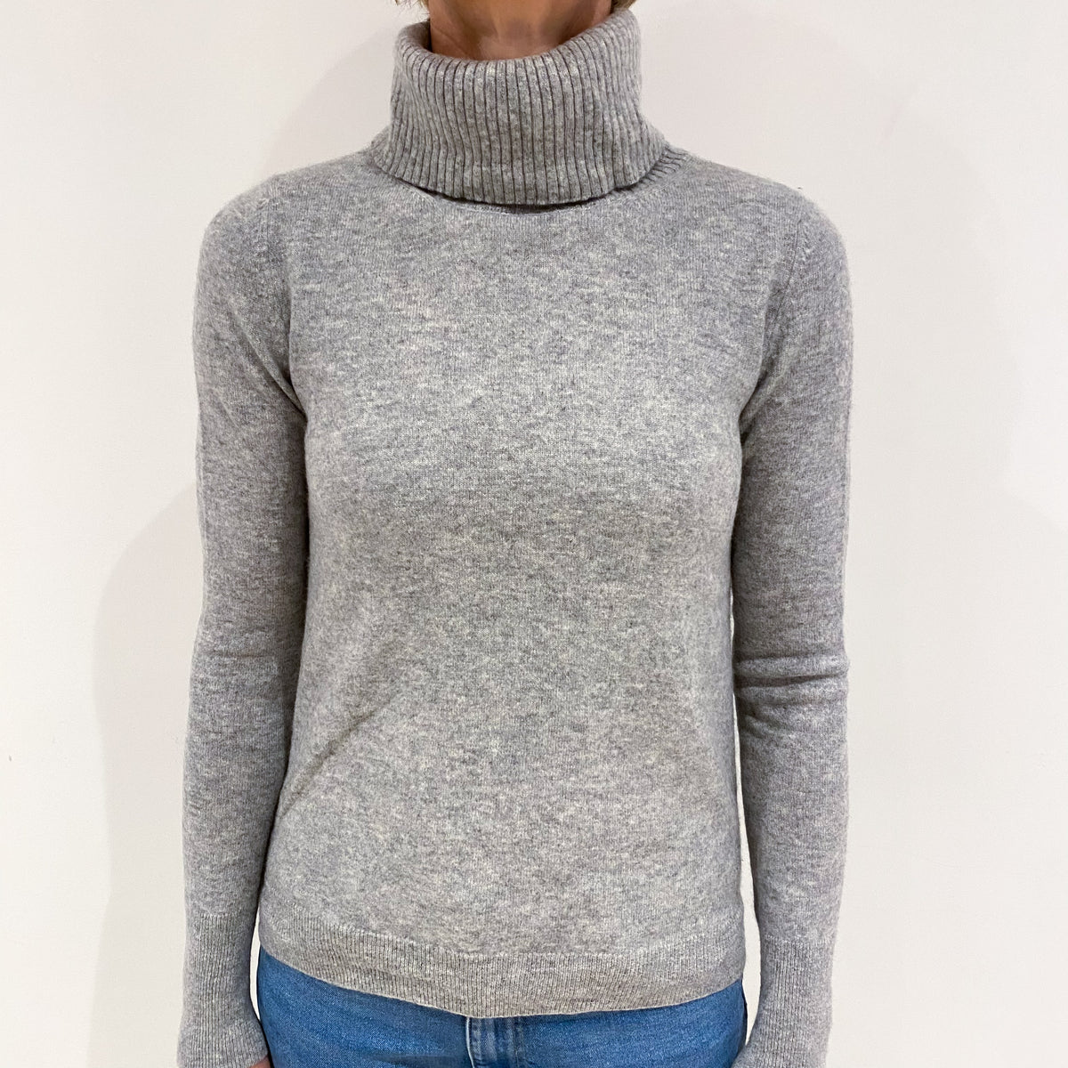 Smoke Grey Cashmere Polo Neck Jumper Small
