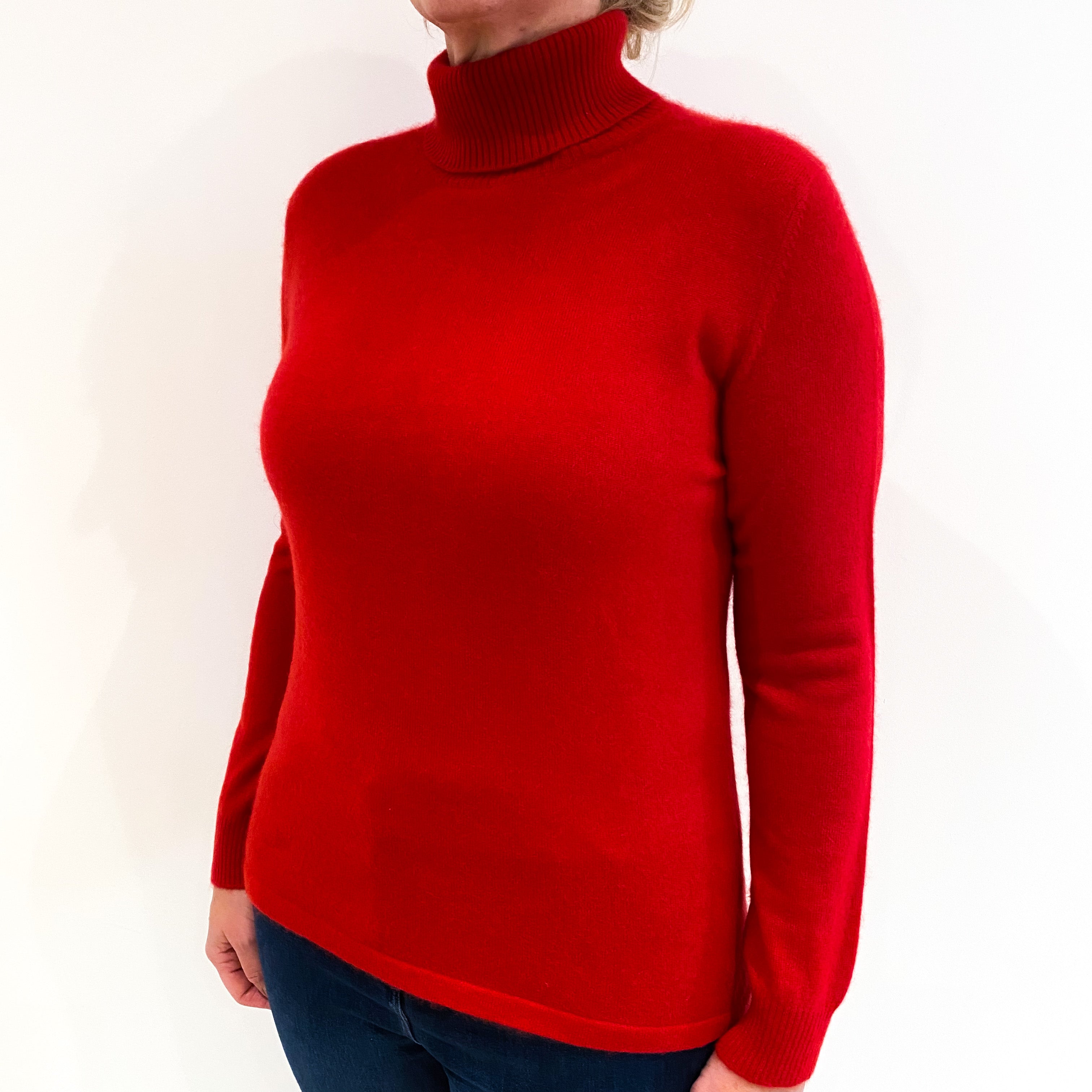 Post Box Red Cashmere Polo Neck Jumper Large