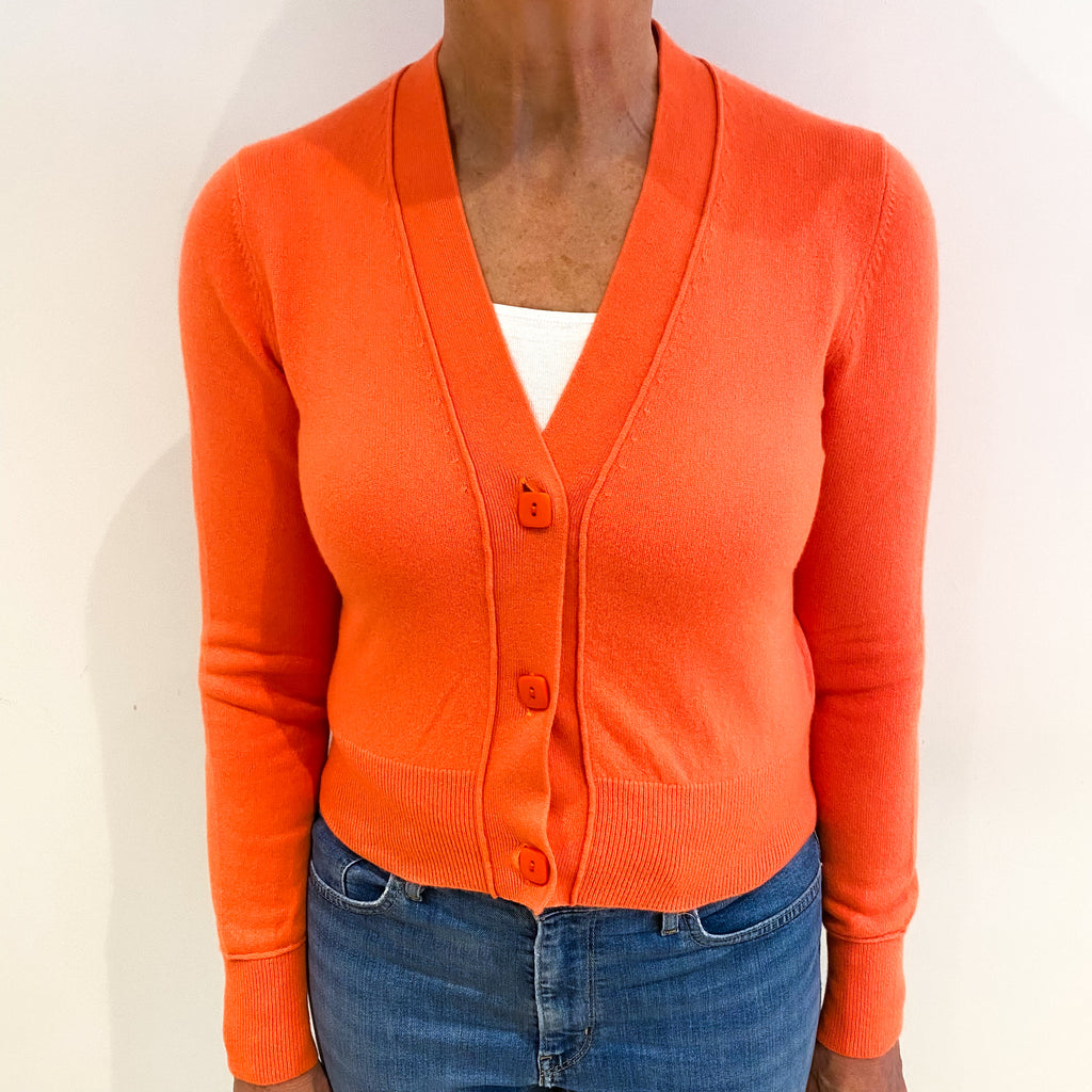 Neon Orange Cashmere V Neck Cardigan Medium