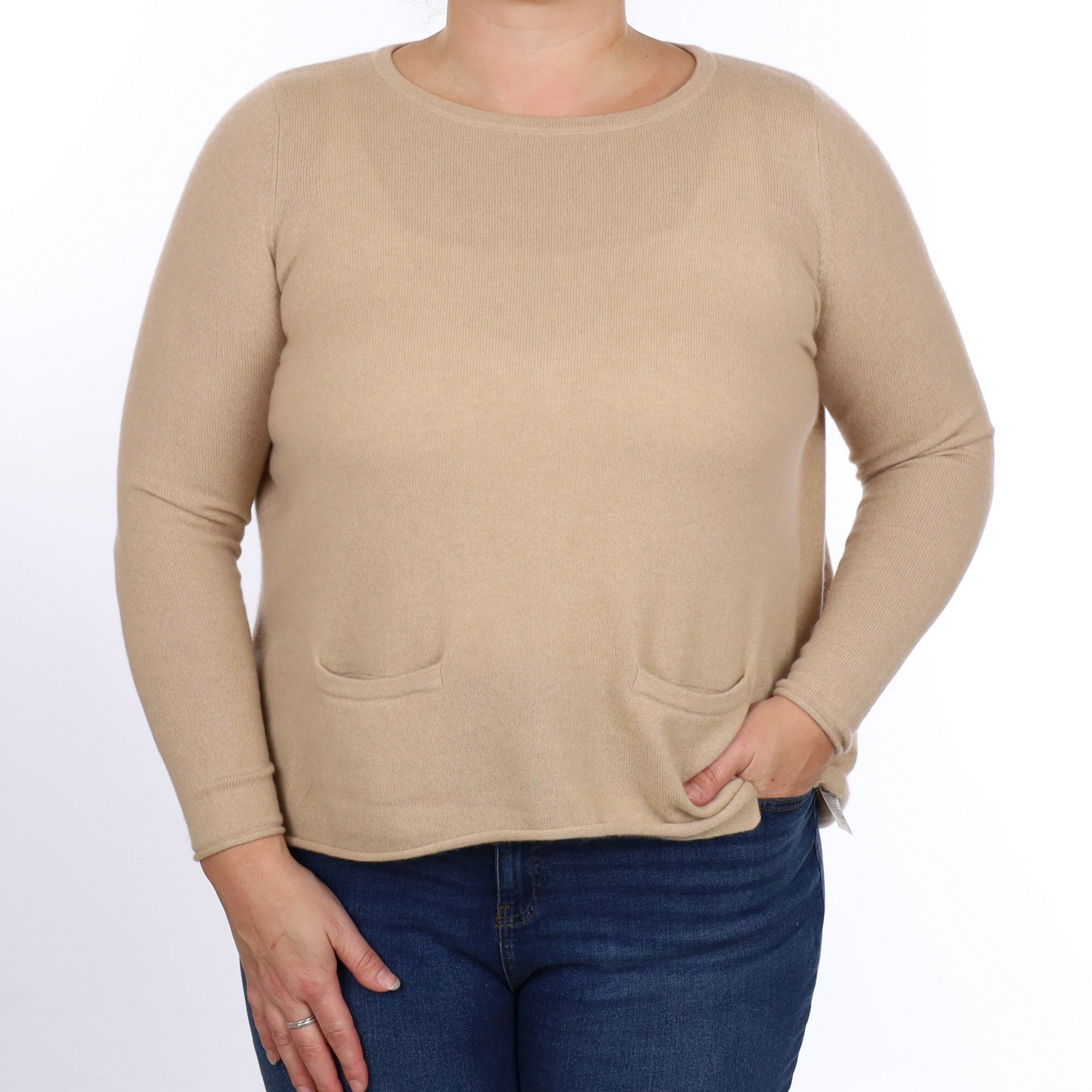 Beige Open Back Cashmere Crew Neck Jumper Large
