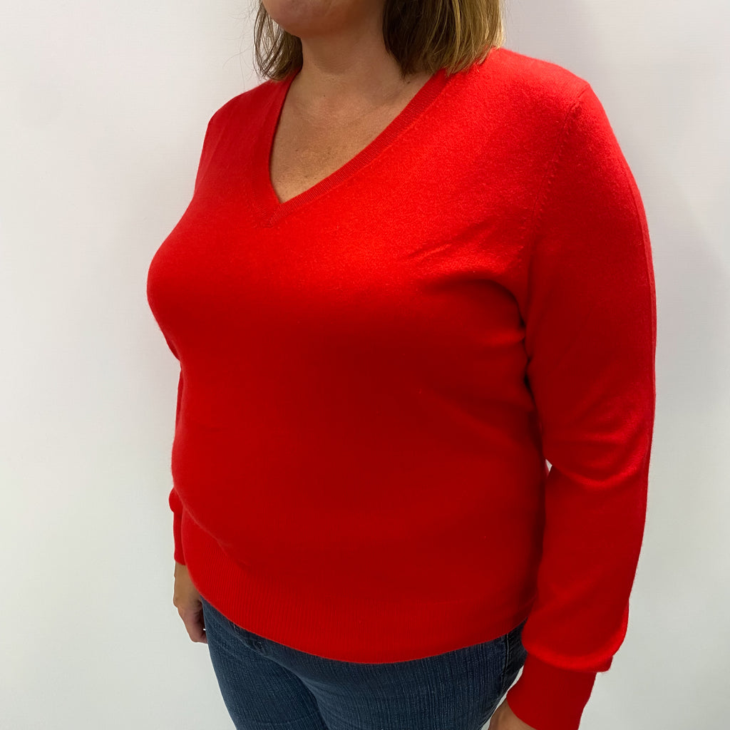Tomato Red Cashmere V Neck Jumper Extra Large