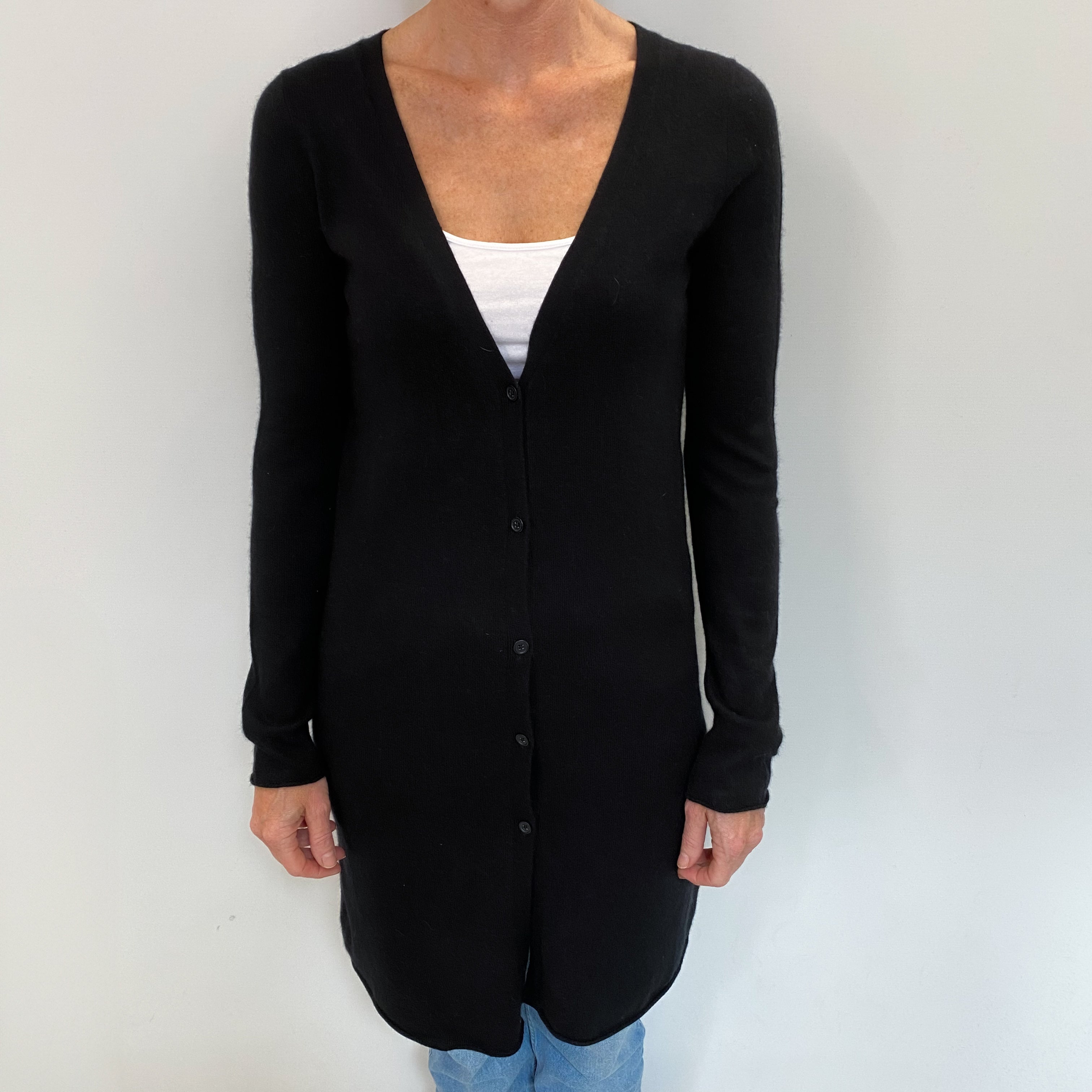 Black Cashmere V Neck Cardigan Small