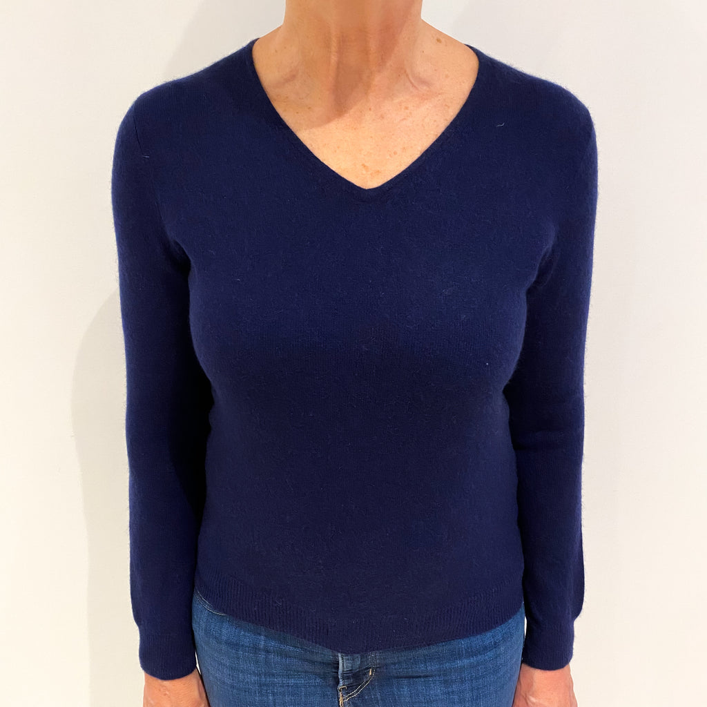 Navy Blue Cashmere V Neck Jumper Medium