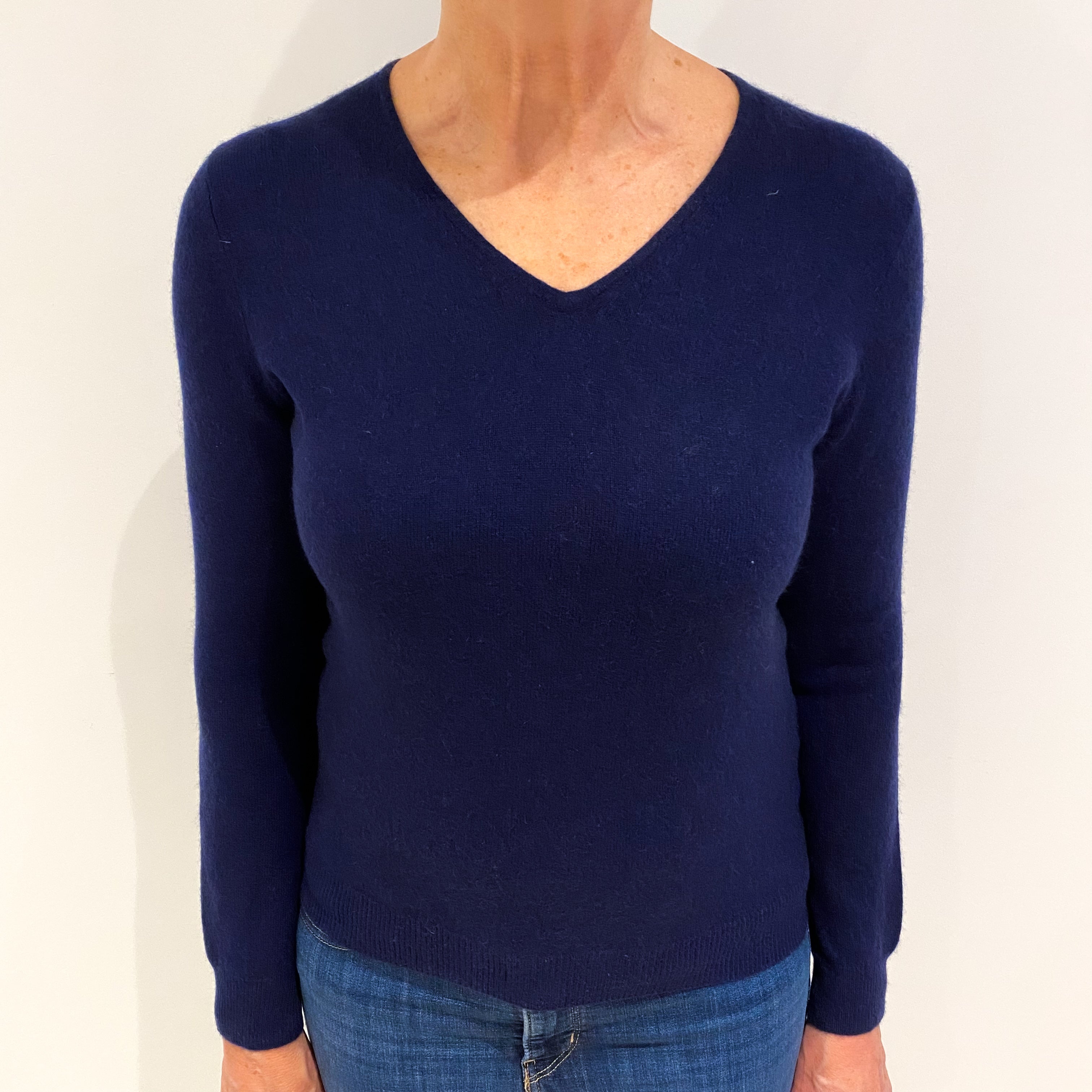 Navy Blue Cashmere V Neck Jumper Medium
