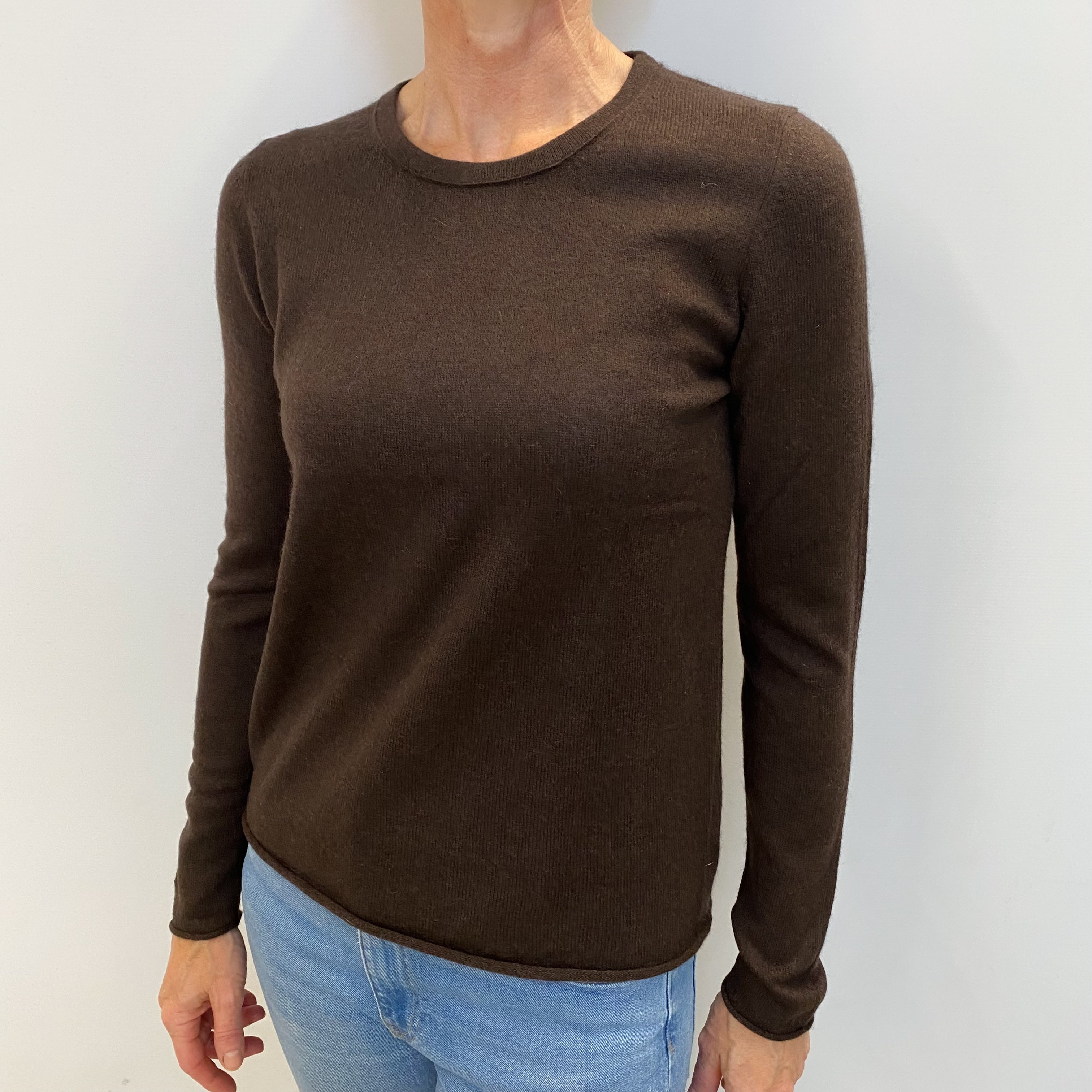 Chocolate Brown Cashmere Crew Neck Jumper Small