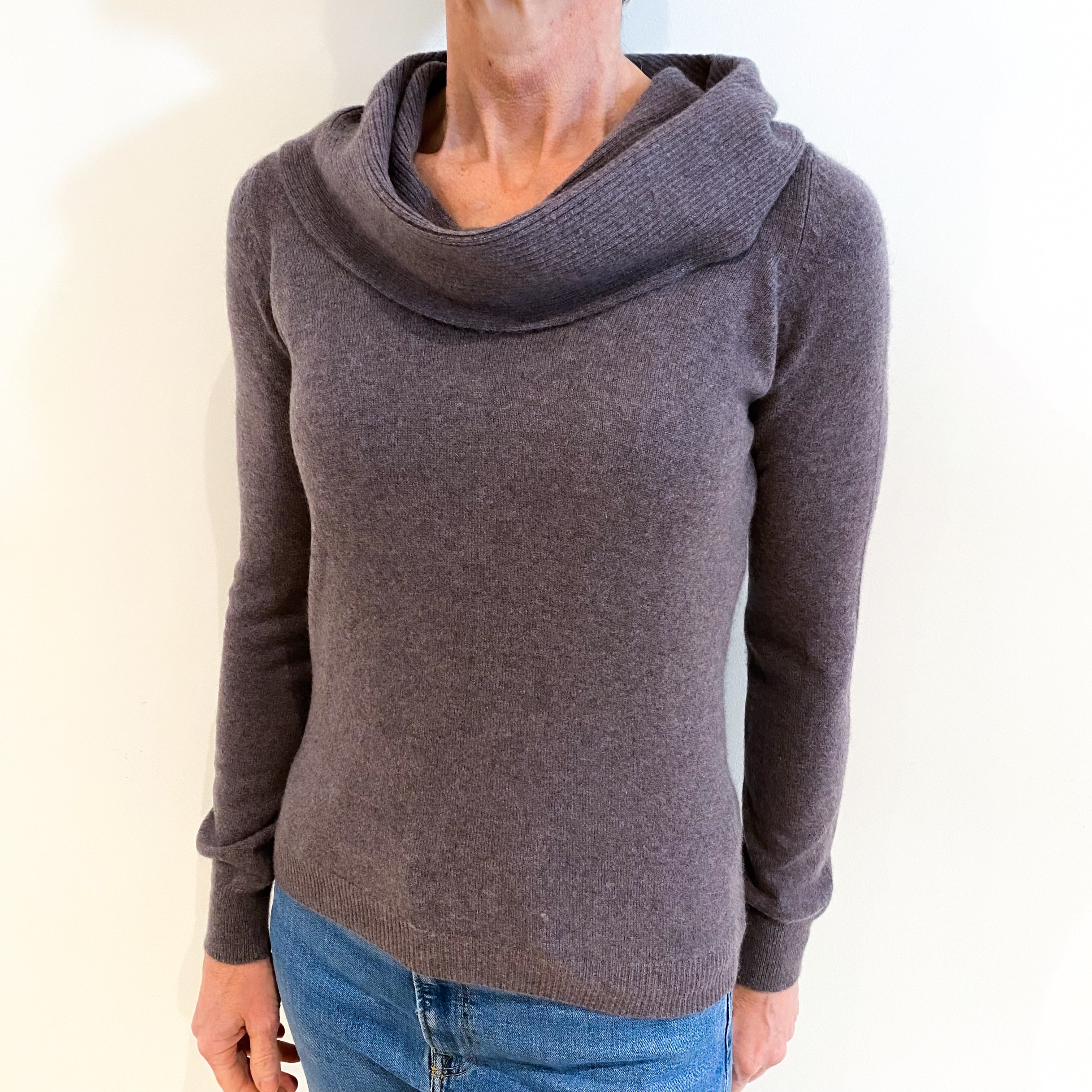 Purple Slate Cashmere Cowl Neck Jumper Small