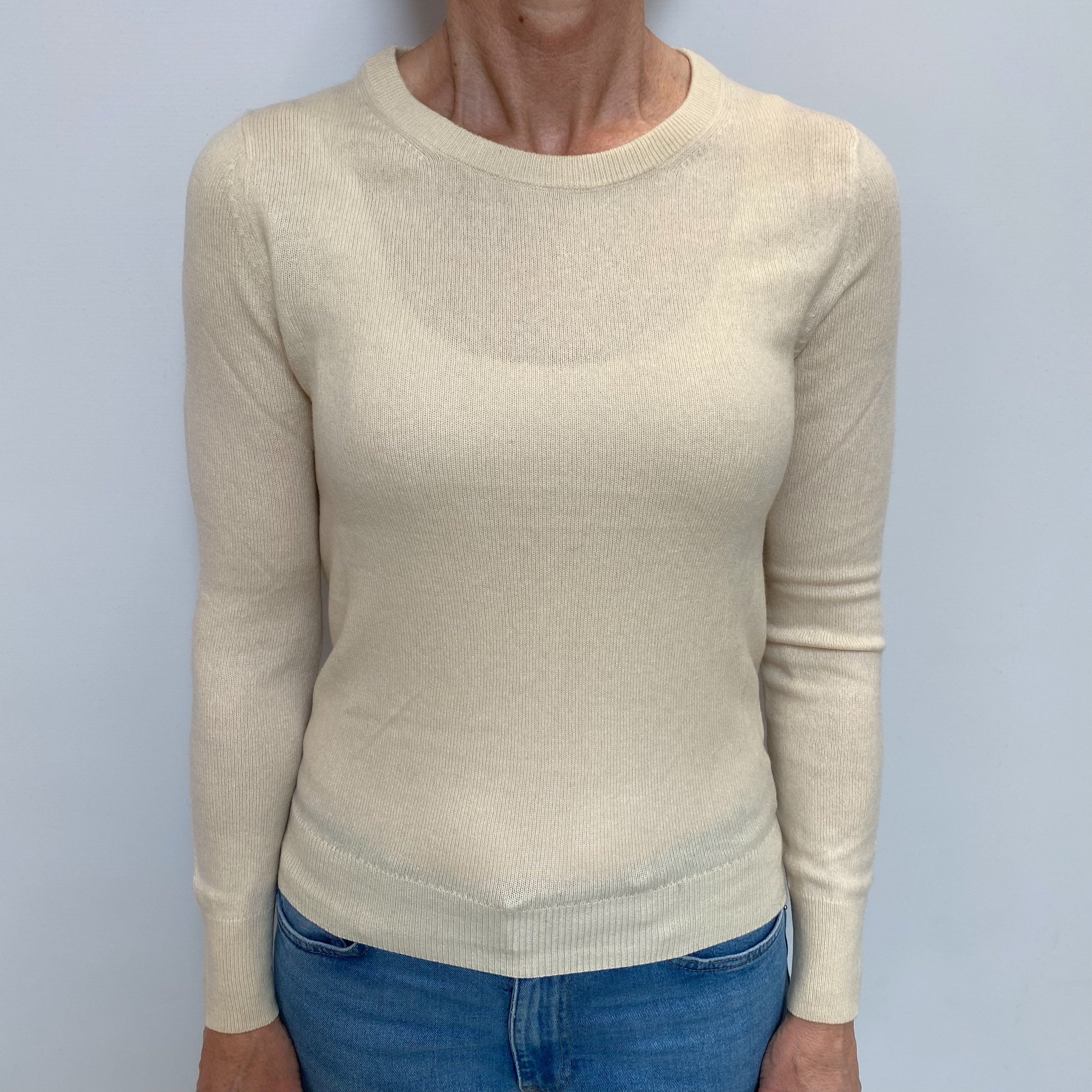 Vanilla Cream Cashmere Crew Neck Jumper Small