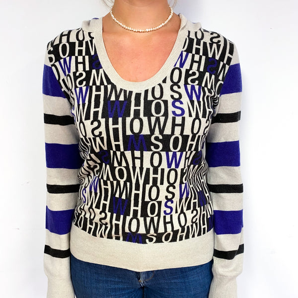 Oatmeal Purple and Black Cashmere Slogan Hoodie Small