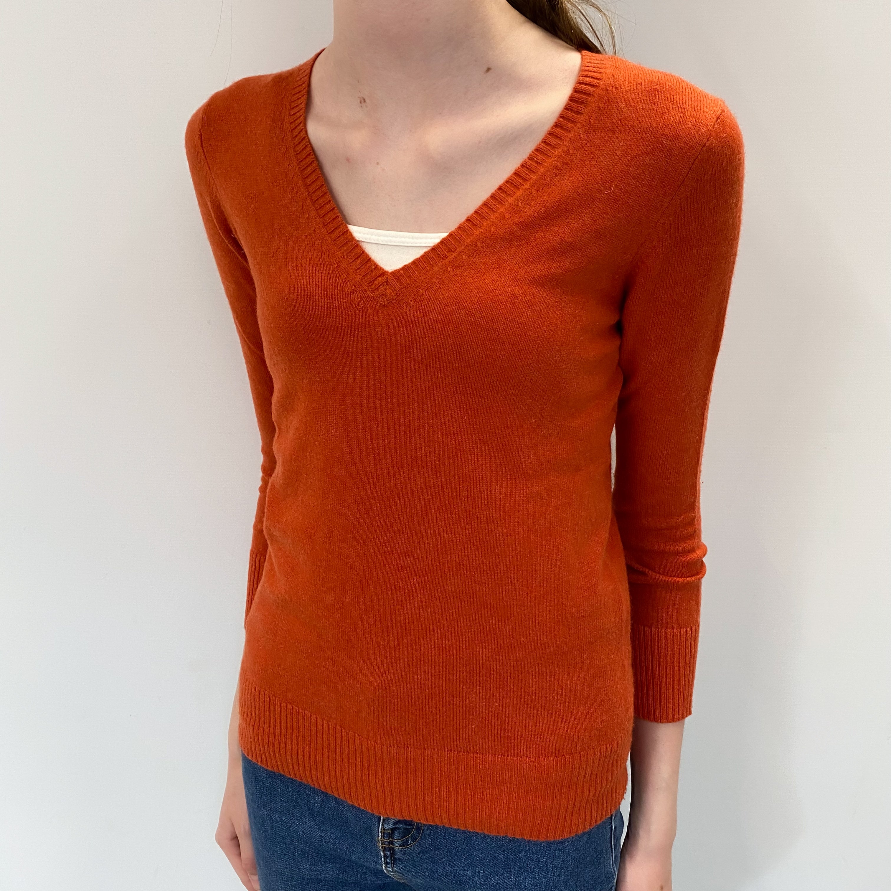 Siena Orange Cashmere V Neck Jumper Extra Small