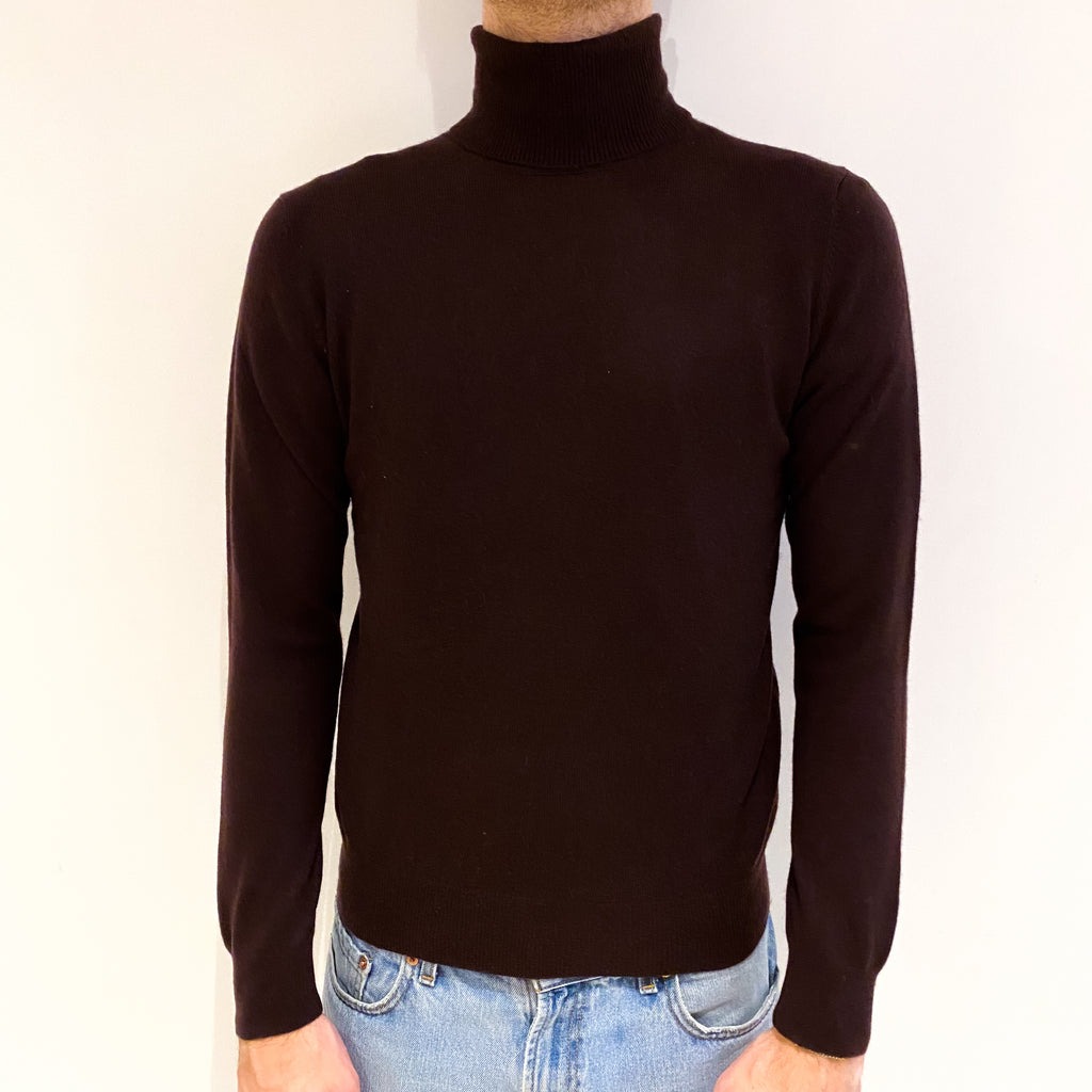 Men's Aubergine Purple Cashmere Polo Neck Jumper Medium