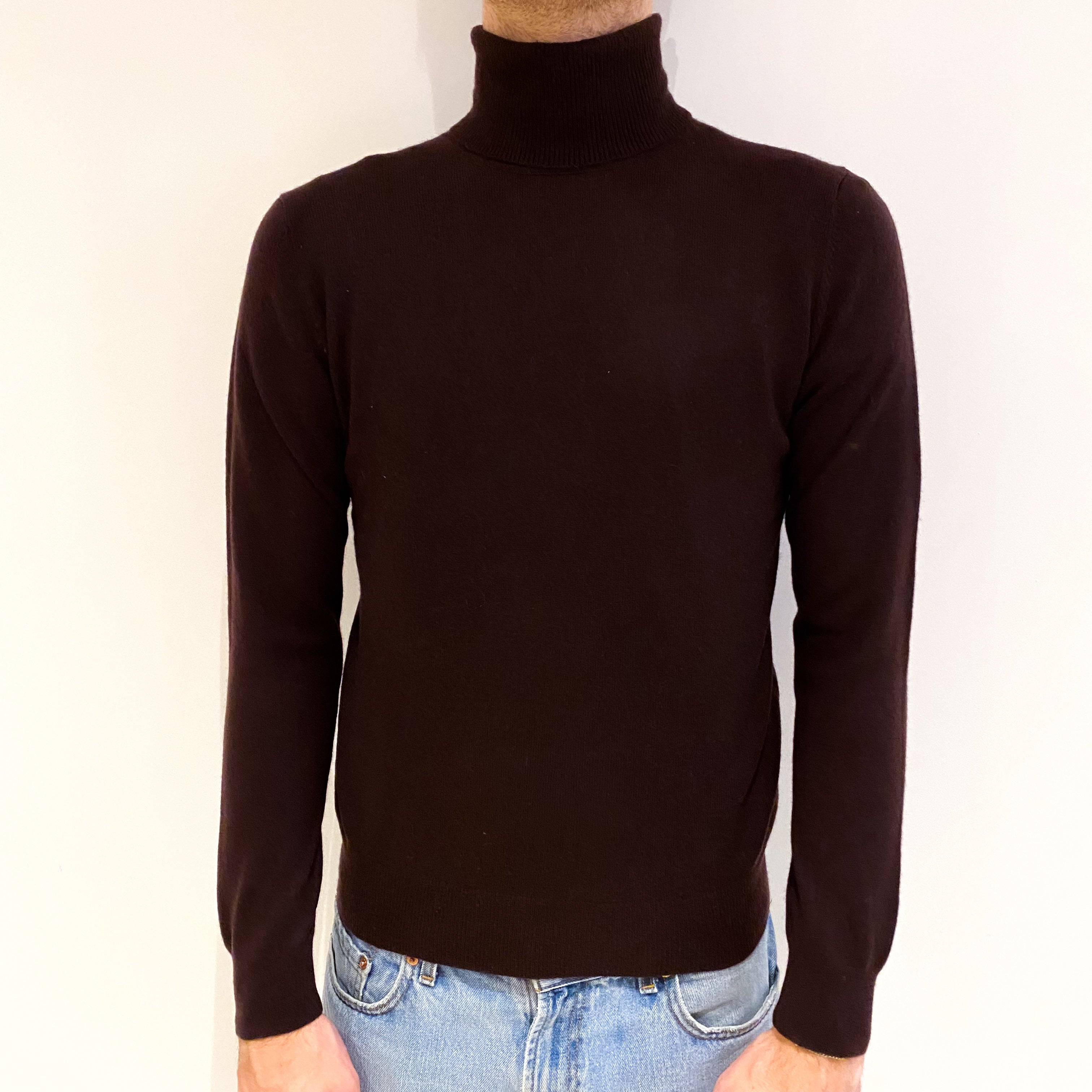 Men's Aubergine Purple Cashmere Polo Neck Jumper Medium