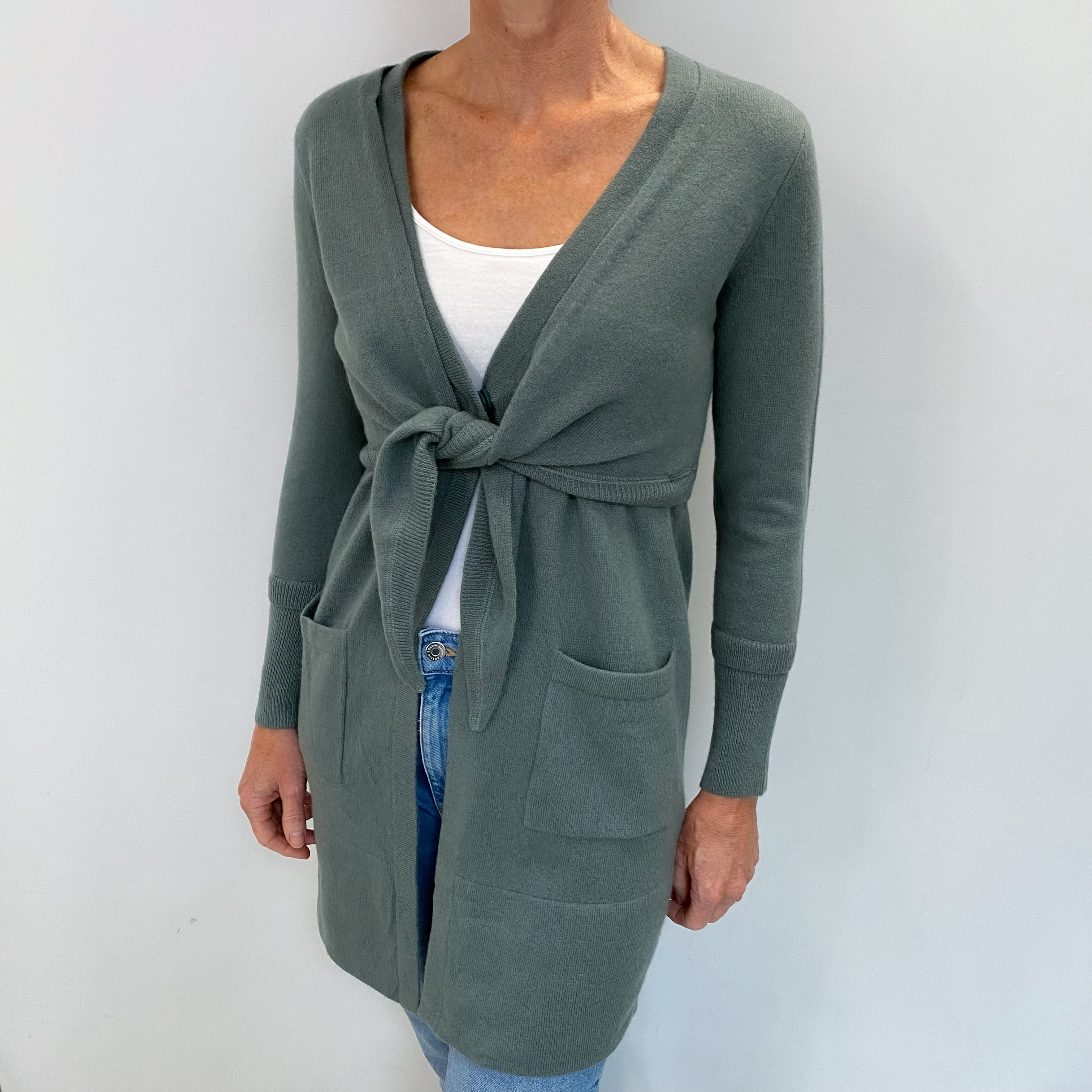 Muted Green Cashmere V Neck Cardigan Small