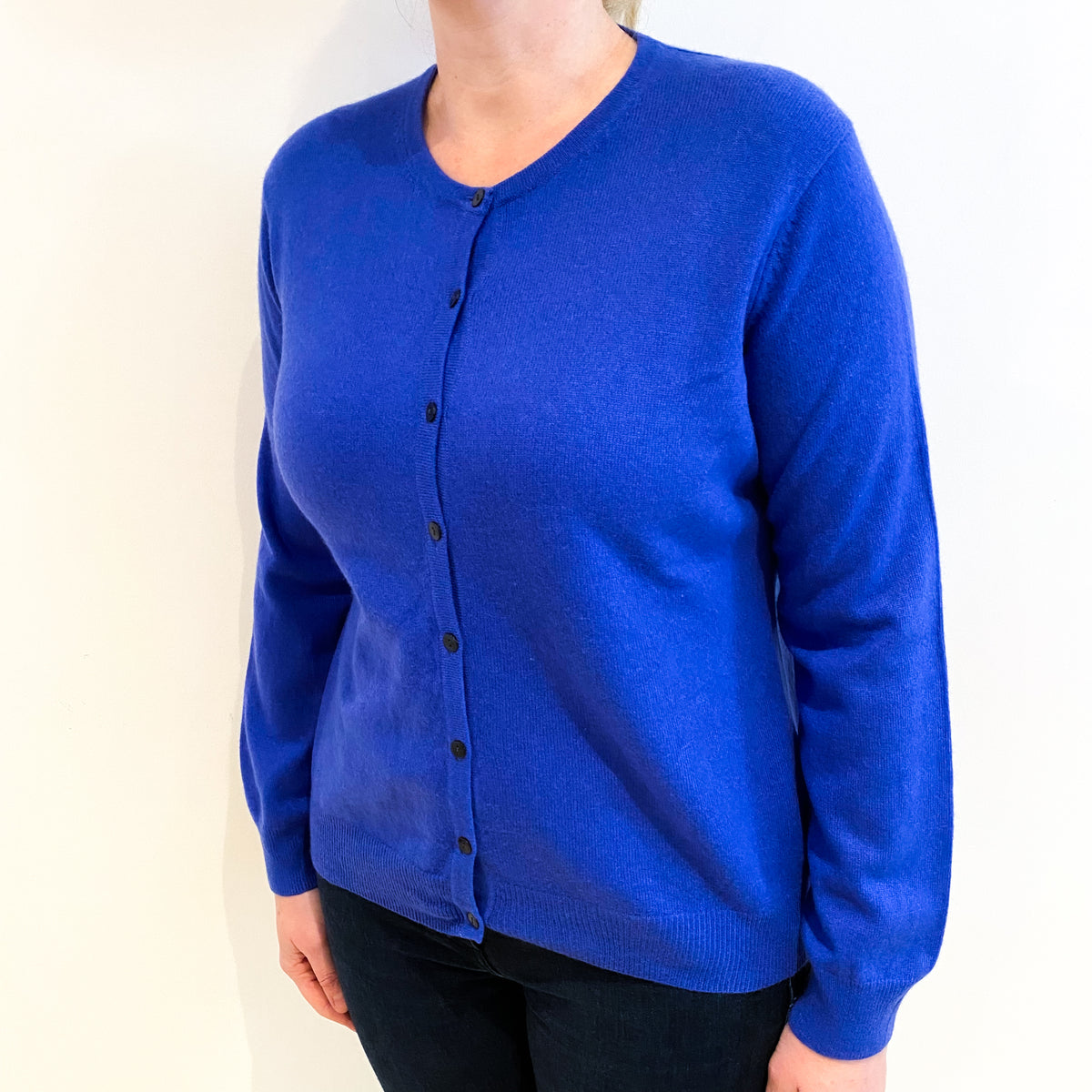 Cobalt Blue Cashmere Crew Neck Cardigan Large